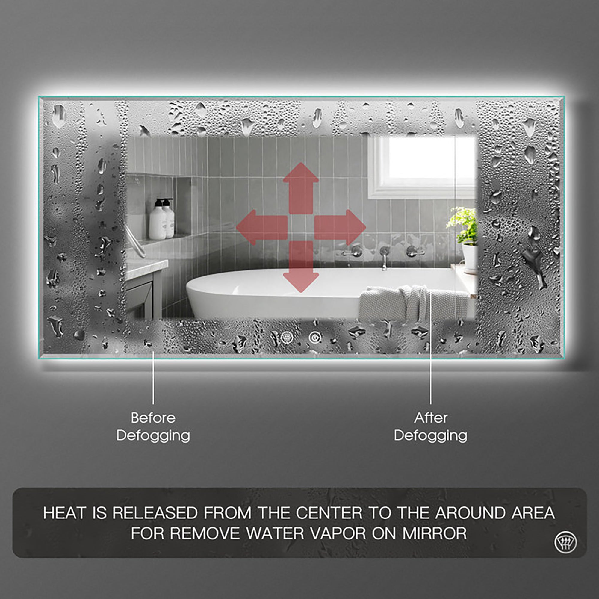 Rectangular Frameless Anti-Fog Wall Mounted LED Bathroom Vanity Mirror