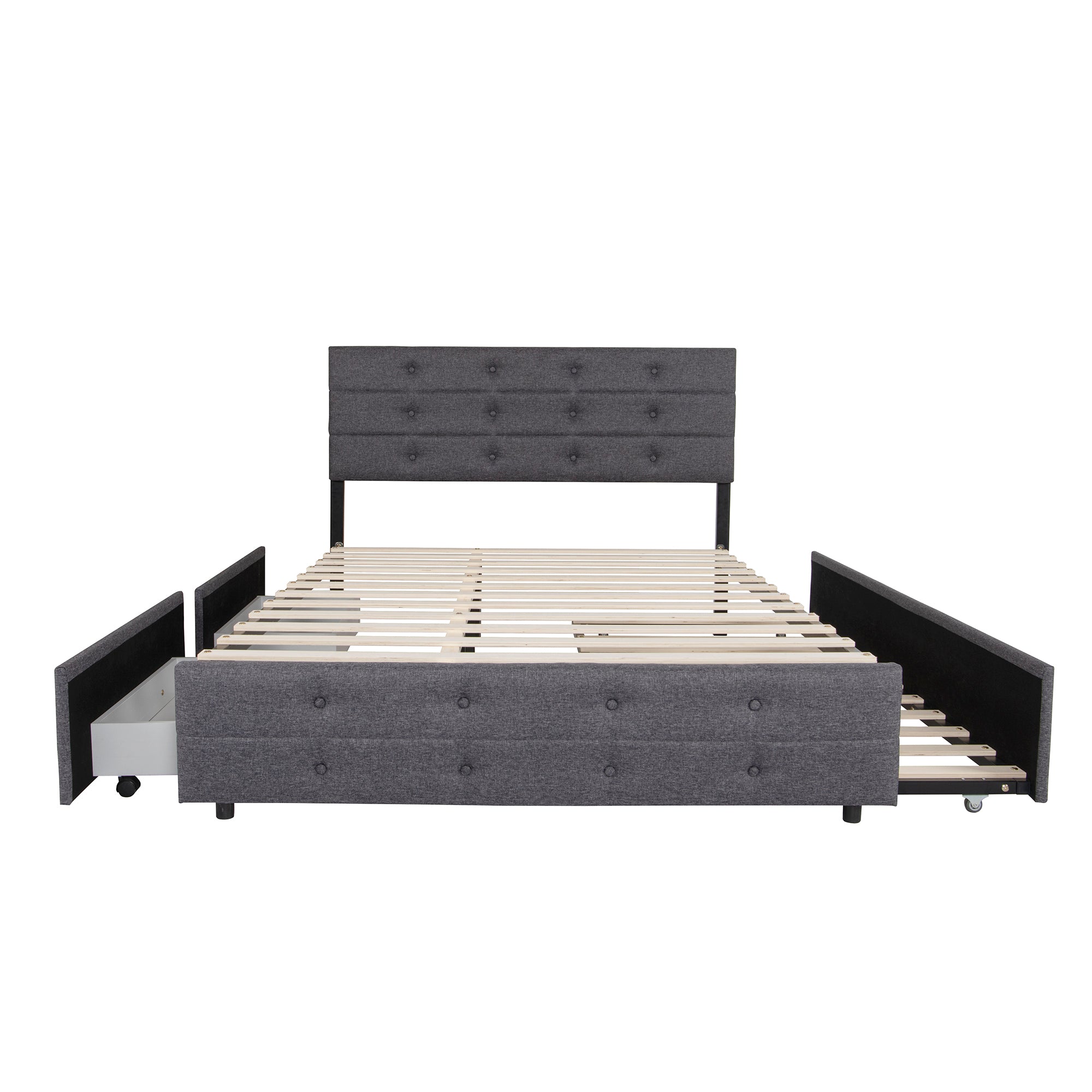  PVC Queen Platform Bed with Hydraulic Storage System