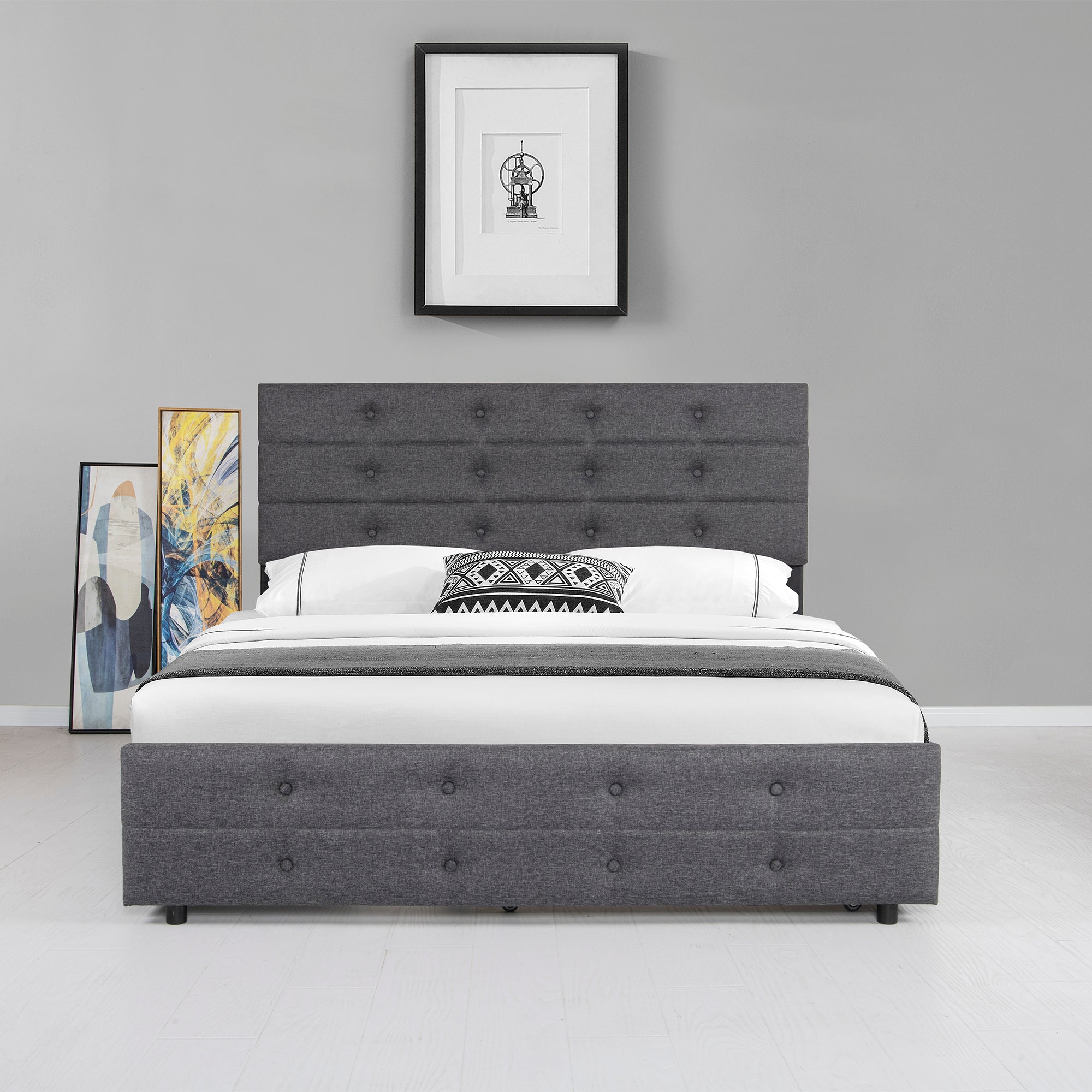  PVC Queen Platform Bed with Hydraulic Storage System