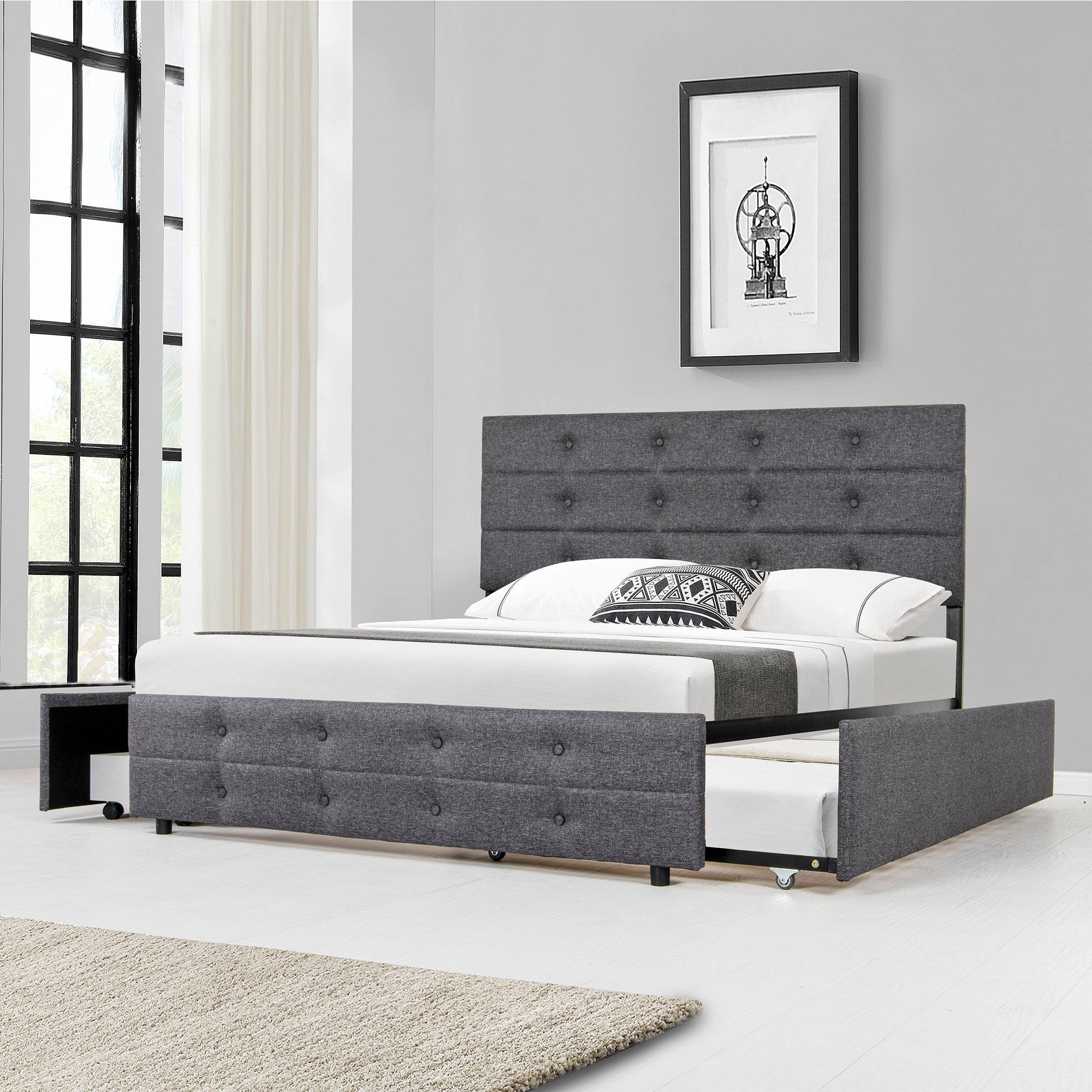  PVC Queen Platform Bed with Hydraulic Storage System