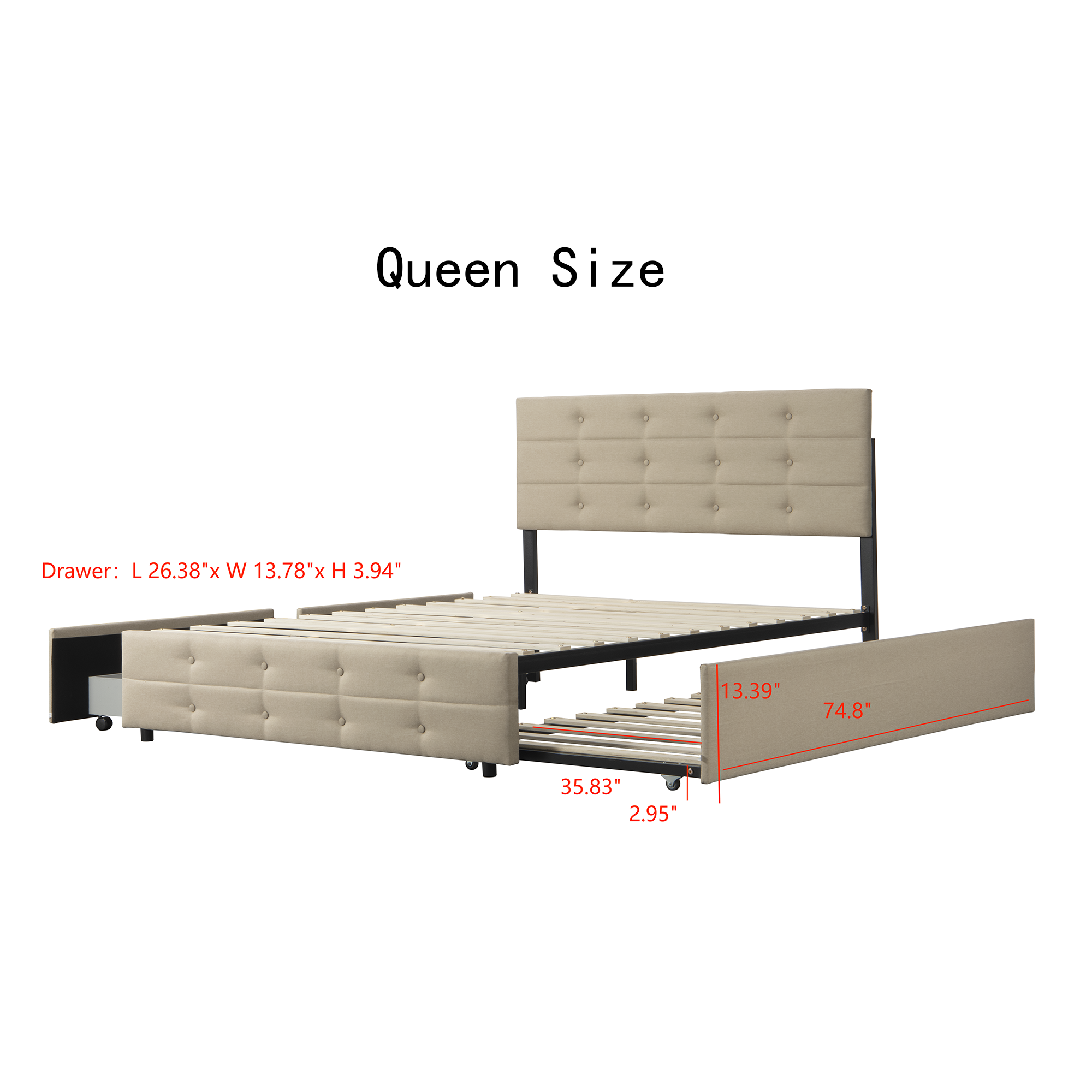  PVC Queen Platform Bed with Hydraulic Storage System