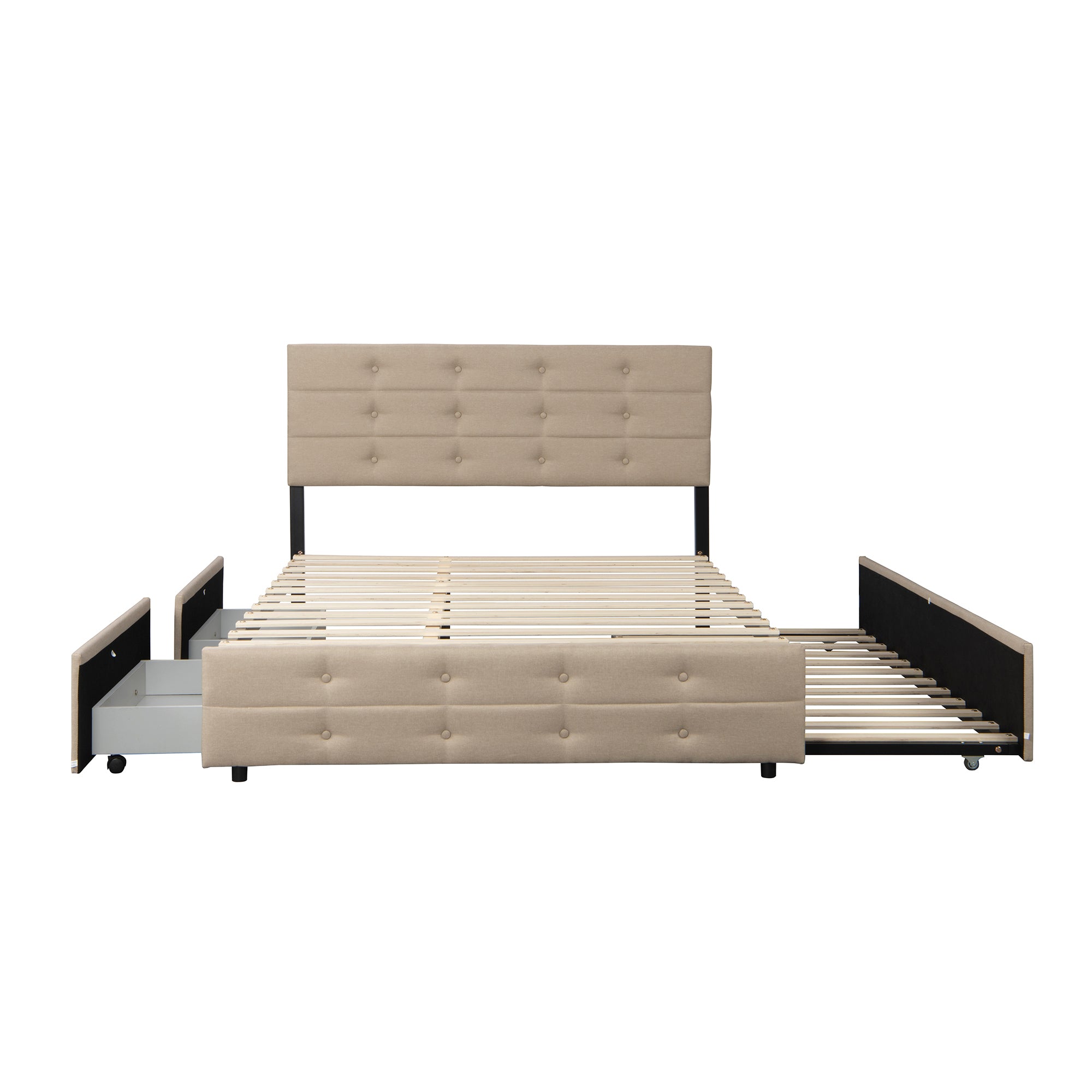  PVC Queen Platform Bed with Hydraulic Storage System