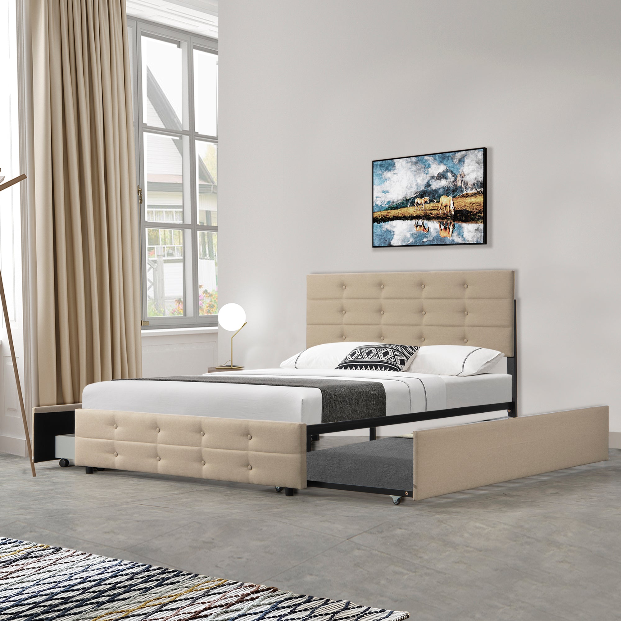  PVC Queen Platform Bed with Hydraulic Storage System