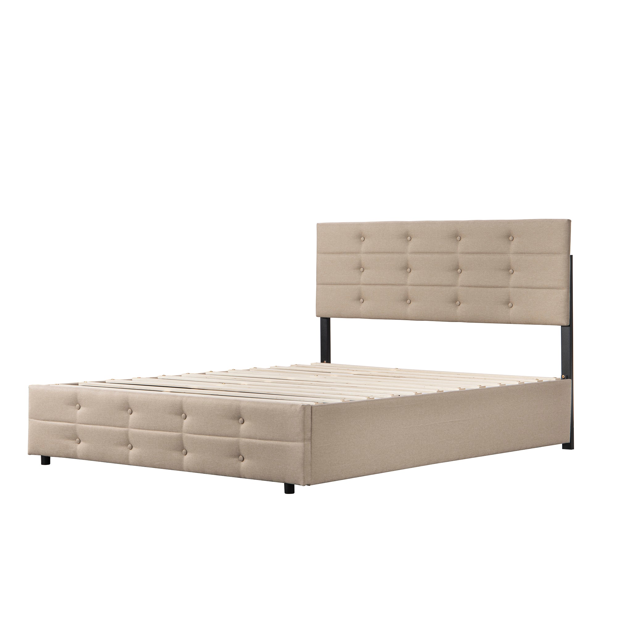  PVC Queen Platform Bed with Hydraulic Storage System