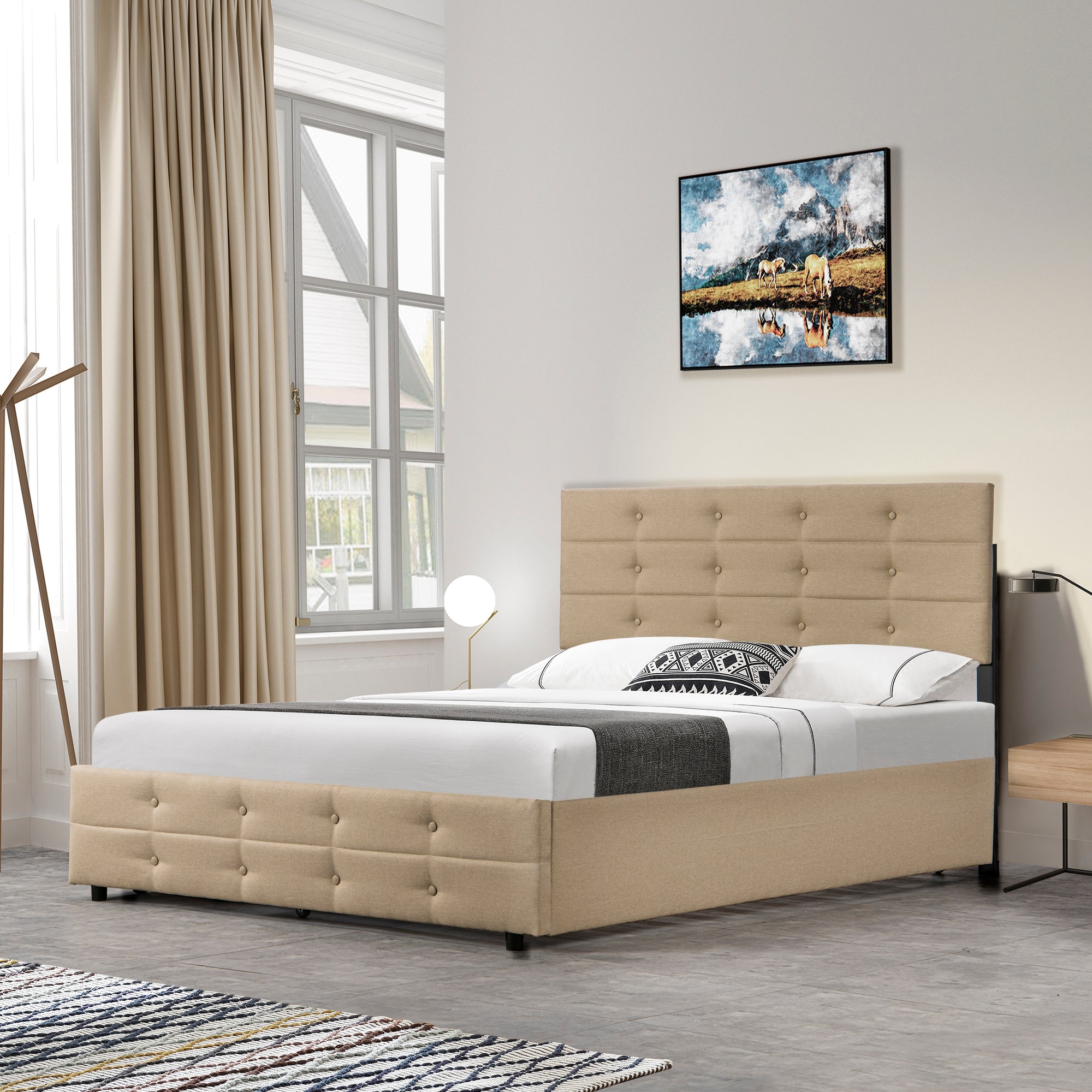  PVC Queen Platform Bed with Hydraulic Storage System