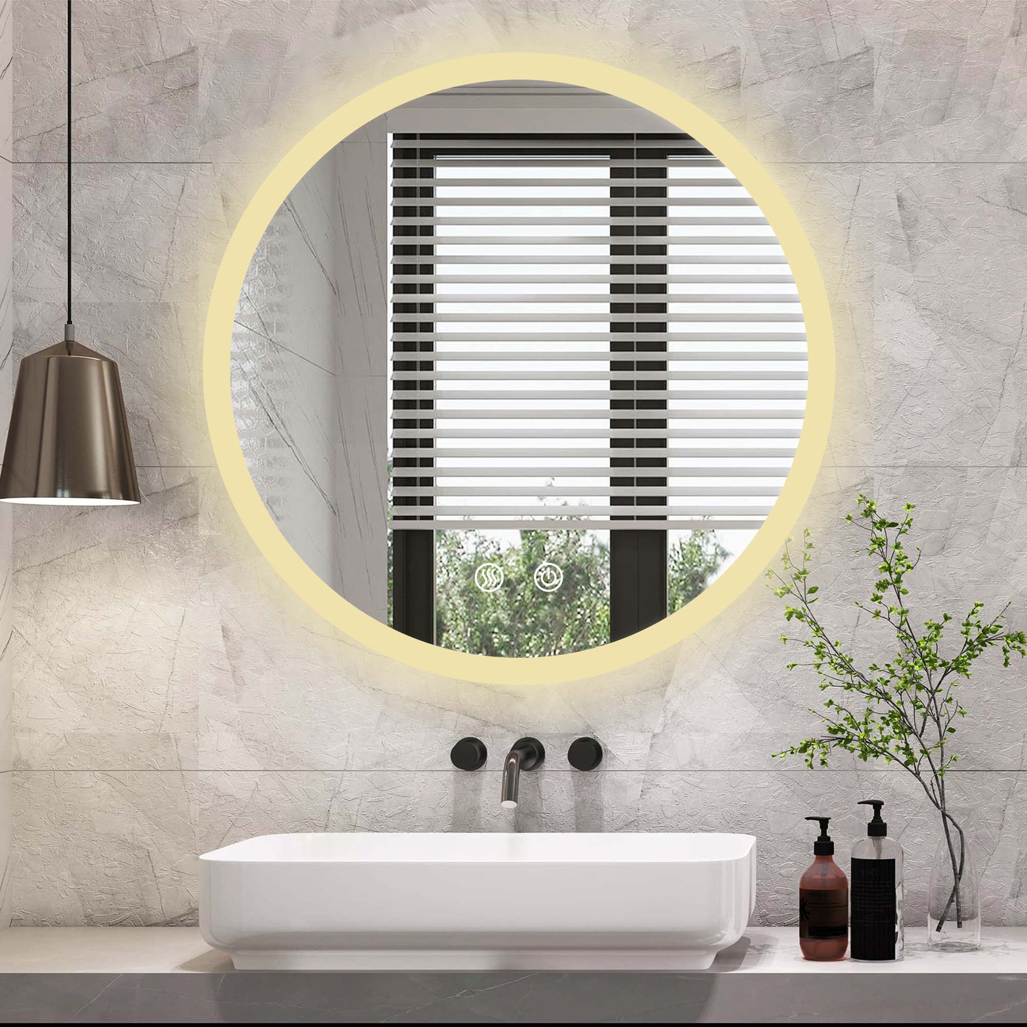 24 inch Round Frameless Anti-Fog Wall Mounted LED Bathroom Vanity Mirror