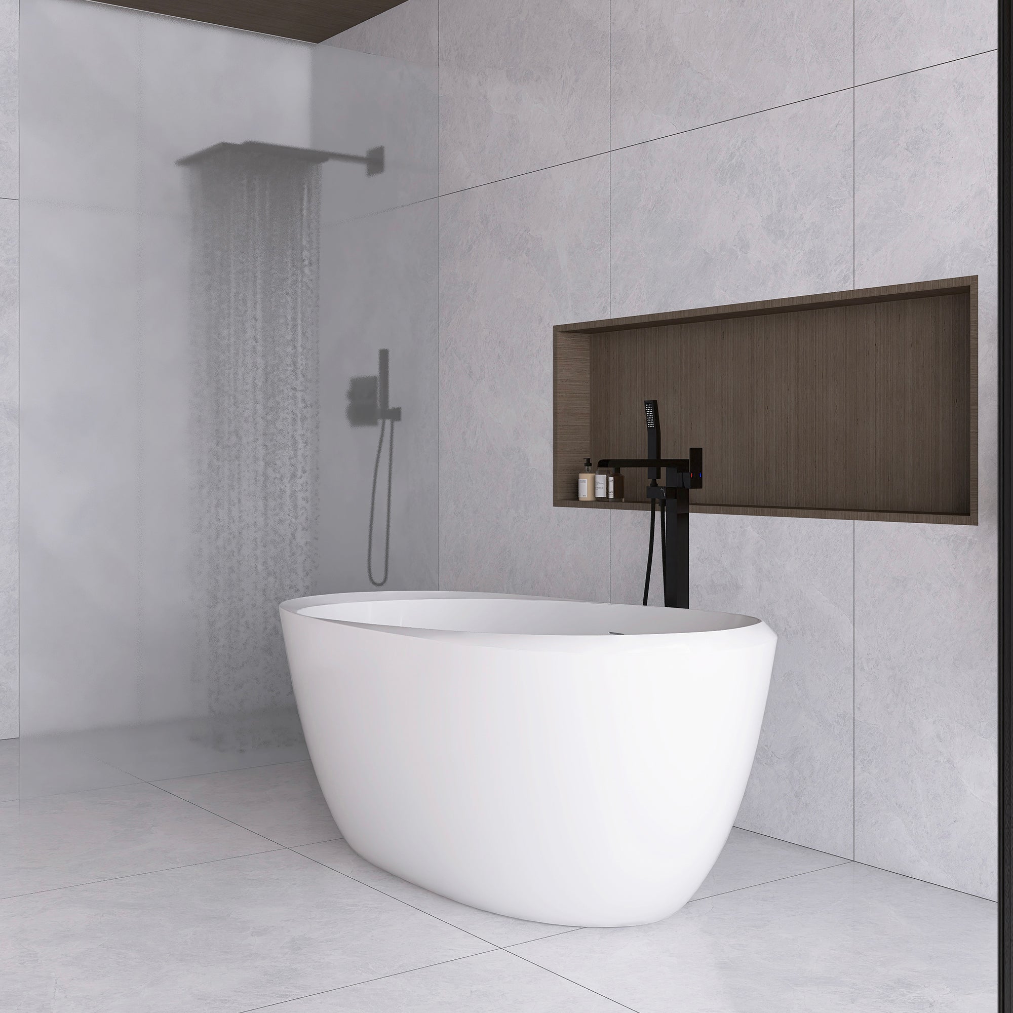 51 in./ 59 in./ 67 in. Acrylic Freestanding Soaking Bathtub with Drain and Adjustable Support Legs