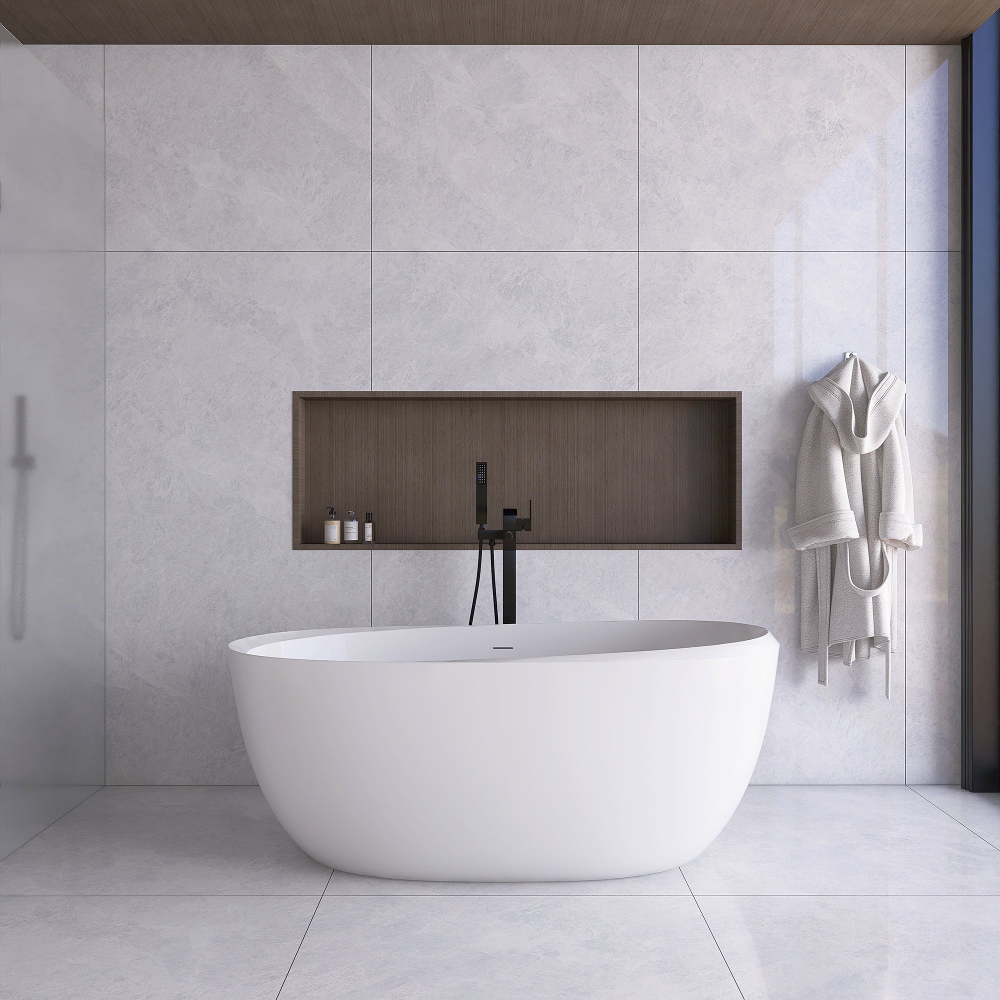 51 in./ 59 in./ 67 in. Acrylic Freestanding Soaking Bathtub with Drain and Adjustable Support Legs
