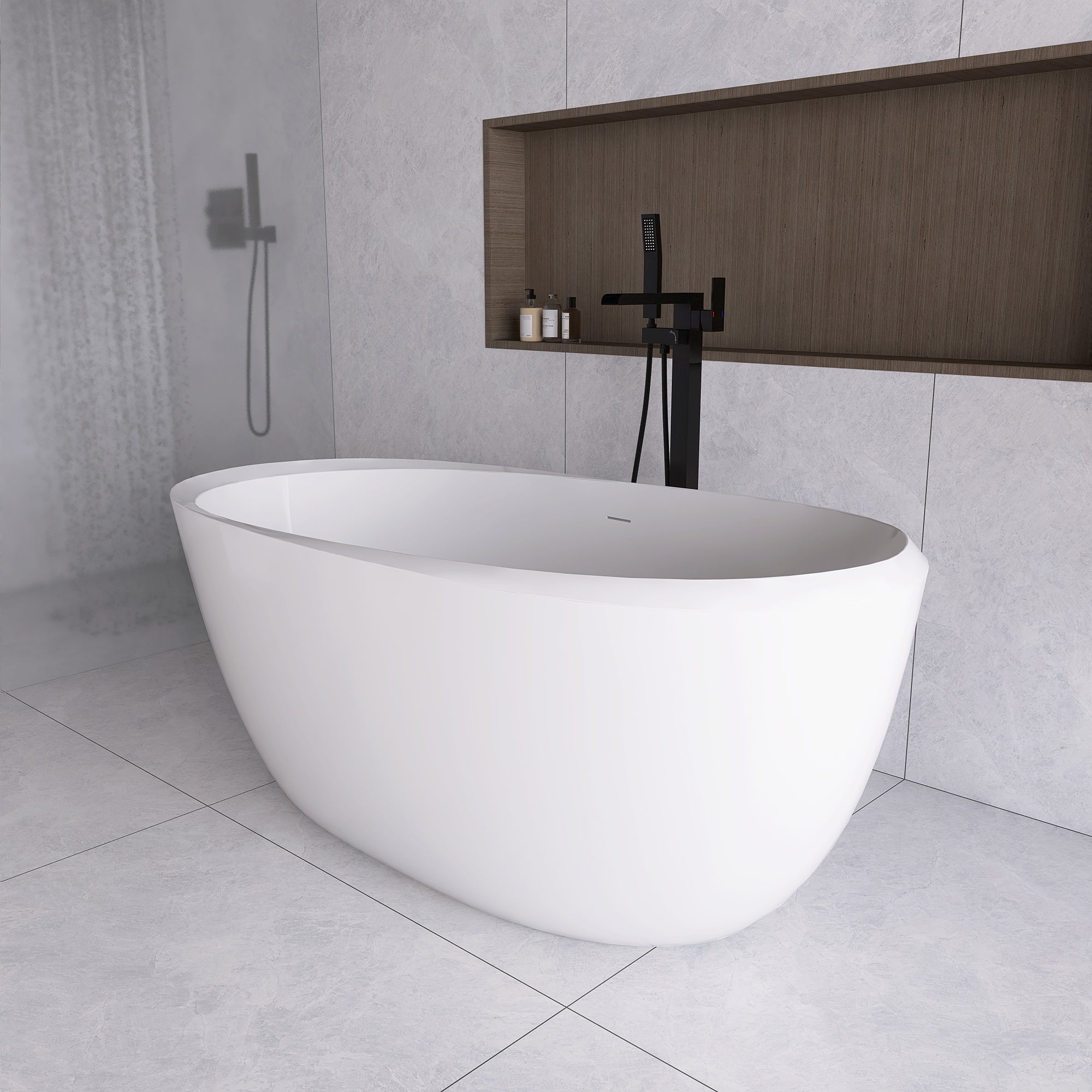 51 in./ 59 in./ 67 in. Acrylic Freestanding Soaking Bathtub with Drain and Adjustable Support Legs