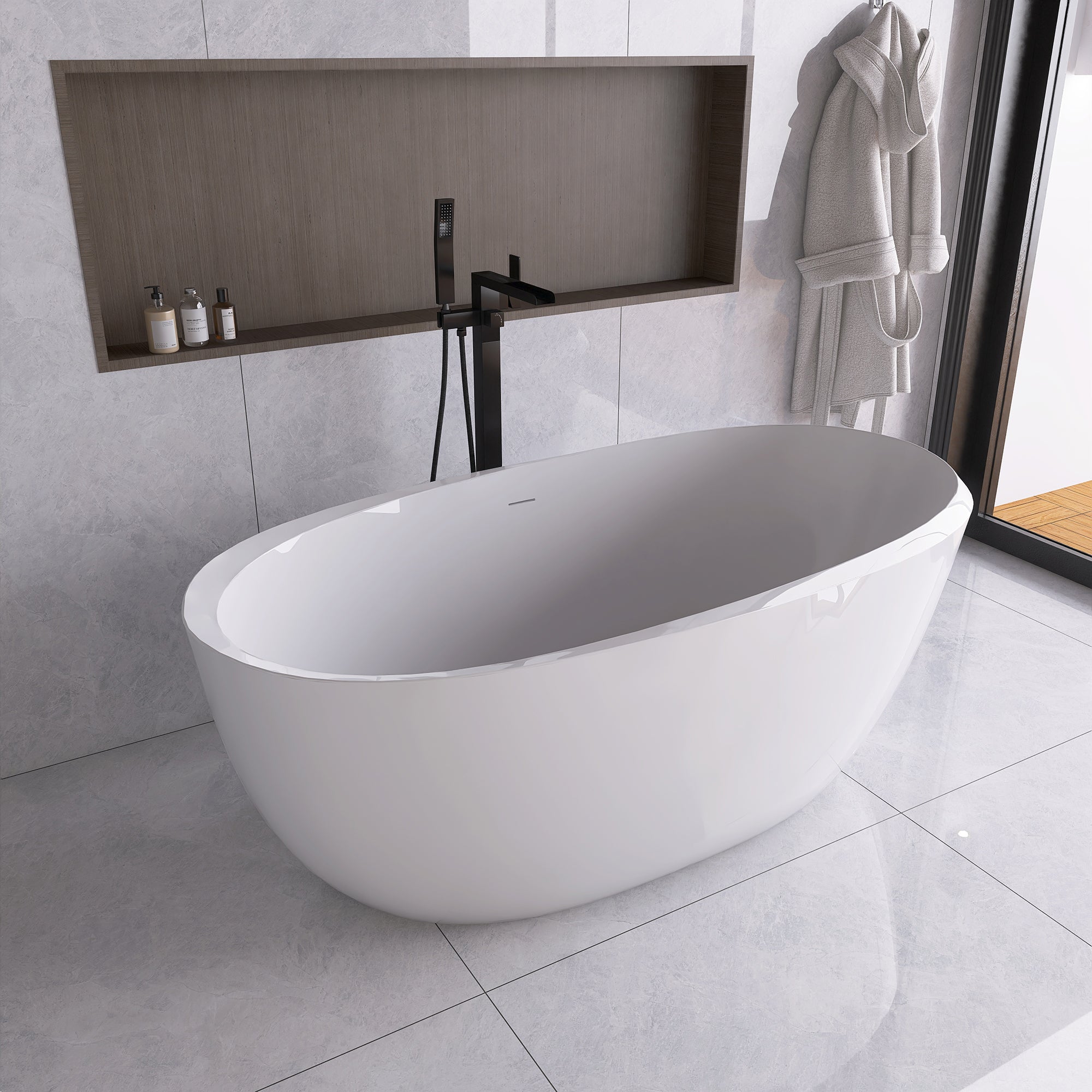 51 in./ 59 in./ 67 in. Acrylic Freestanding Soaking Bathtub with Drain and Adjustable Support Legs