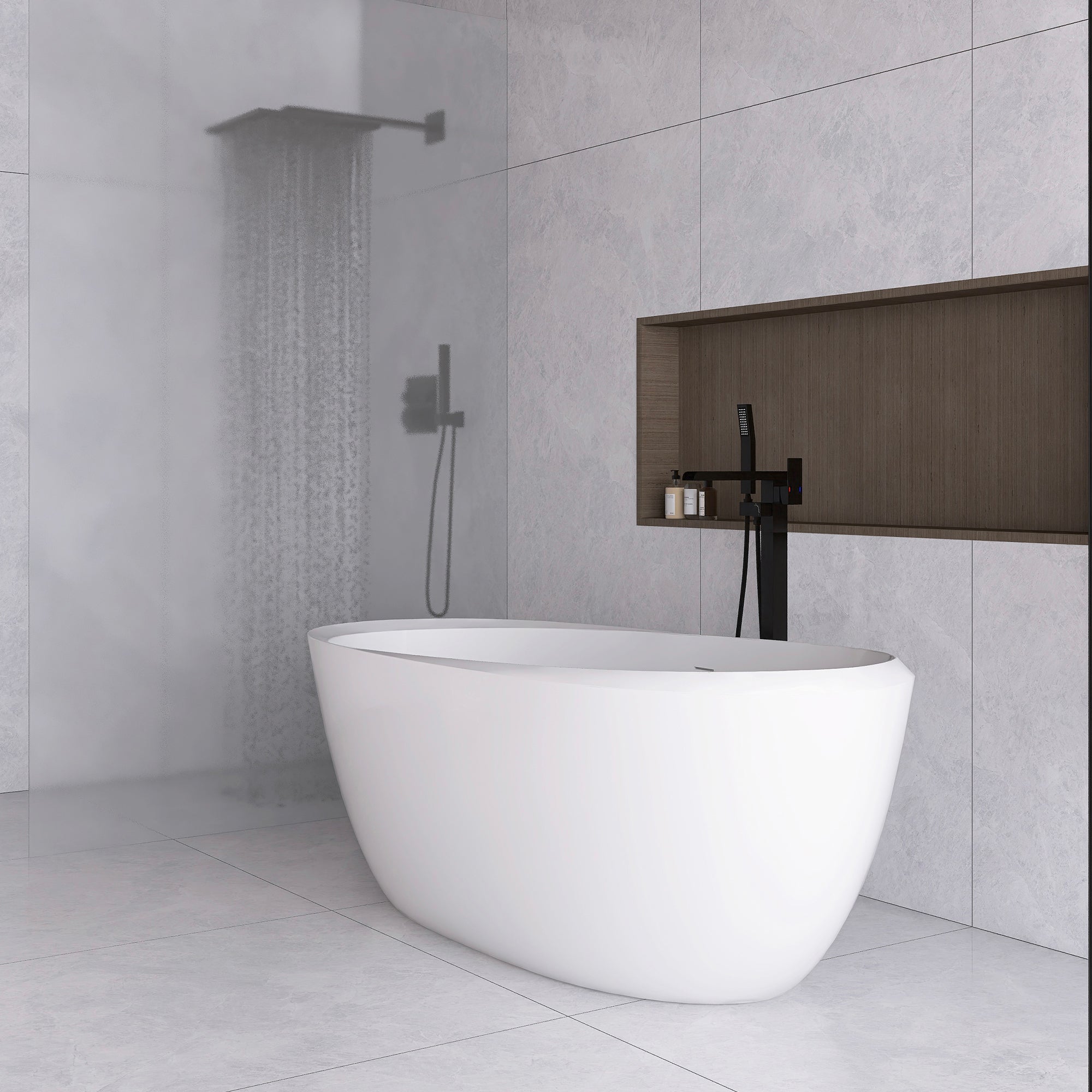 51 in./ 59 in./ 67 in. Acrylic Freestanding Soaking Bathtub with Drain and Adjustable Support Legs