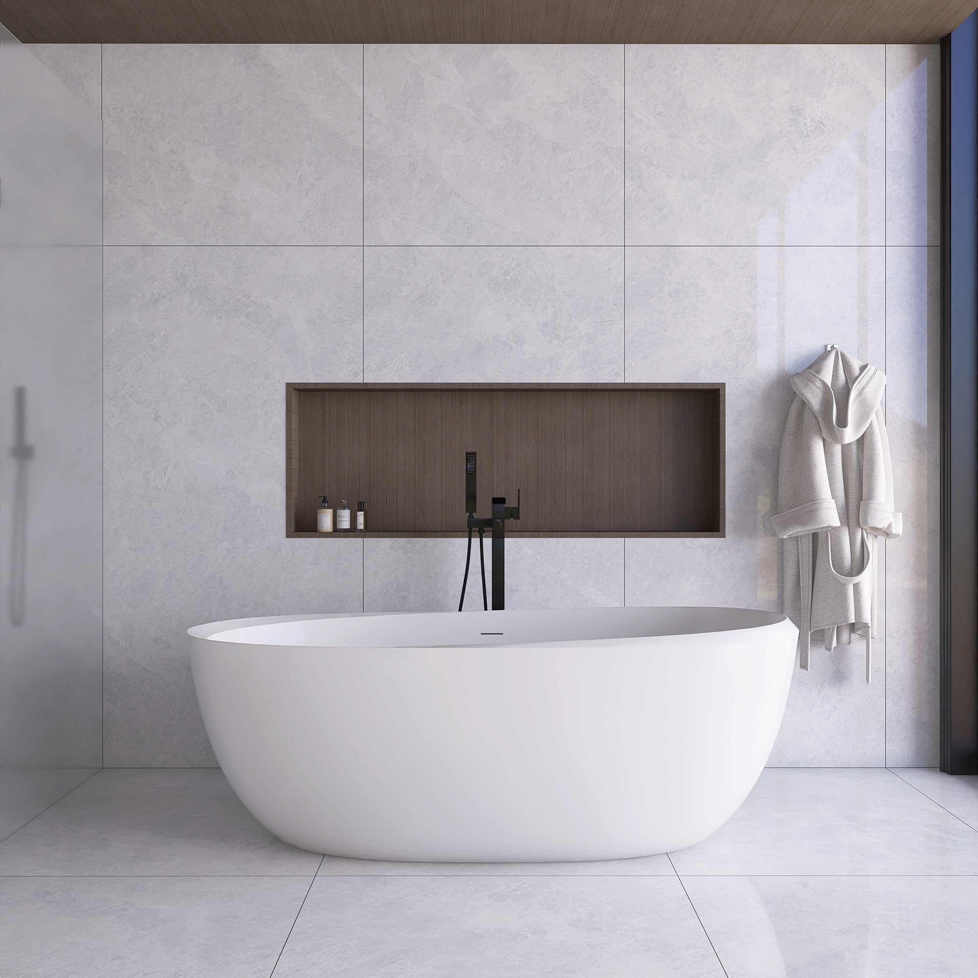 51 in./ 59 in./ 67 in. Acrylic Freestanding Soaking Bathtub with Drain and Adjustable Support Legs