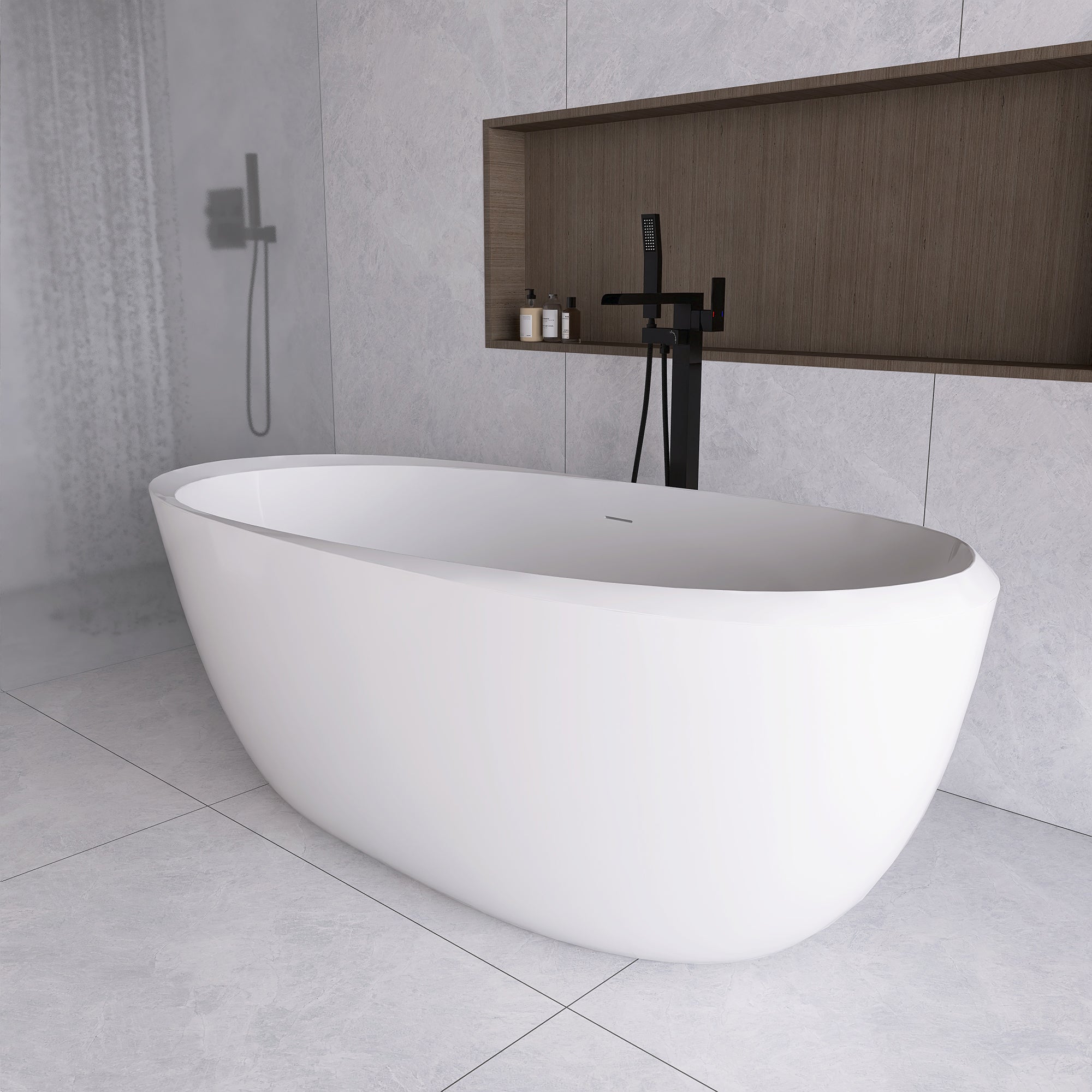 51 in./ 59 in./ 67 in. Acrylic Freestanding Soaking Bathtub with Drain and Adjustable Support Legs
