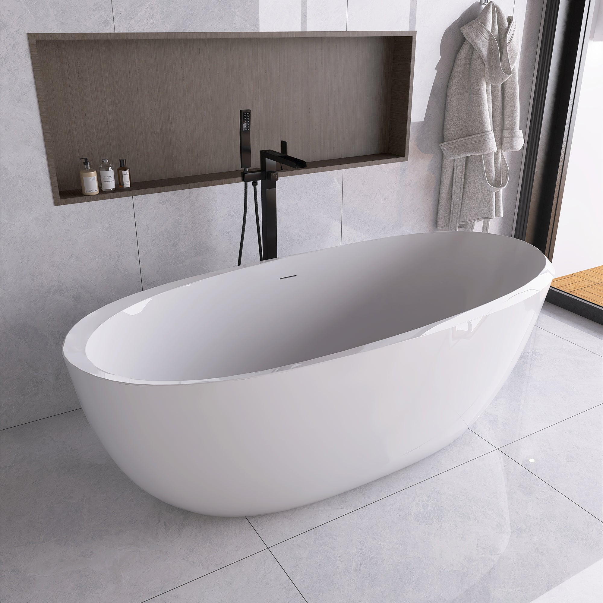 51 in./ 59 in./ 67 in. Acrylic Freestanding Soaking Bathtub with Drain and Adjustable Support Legs