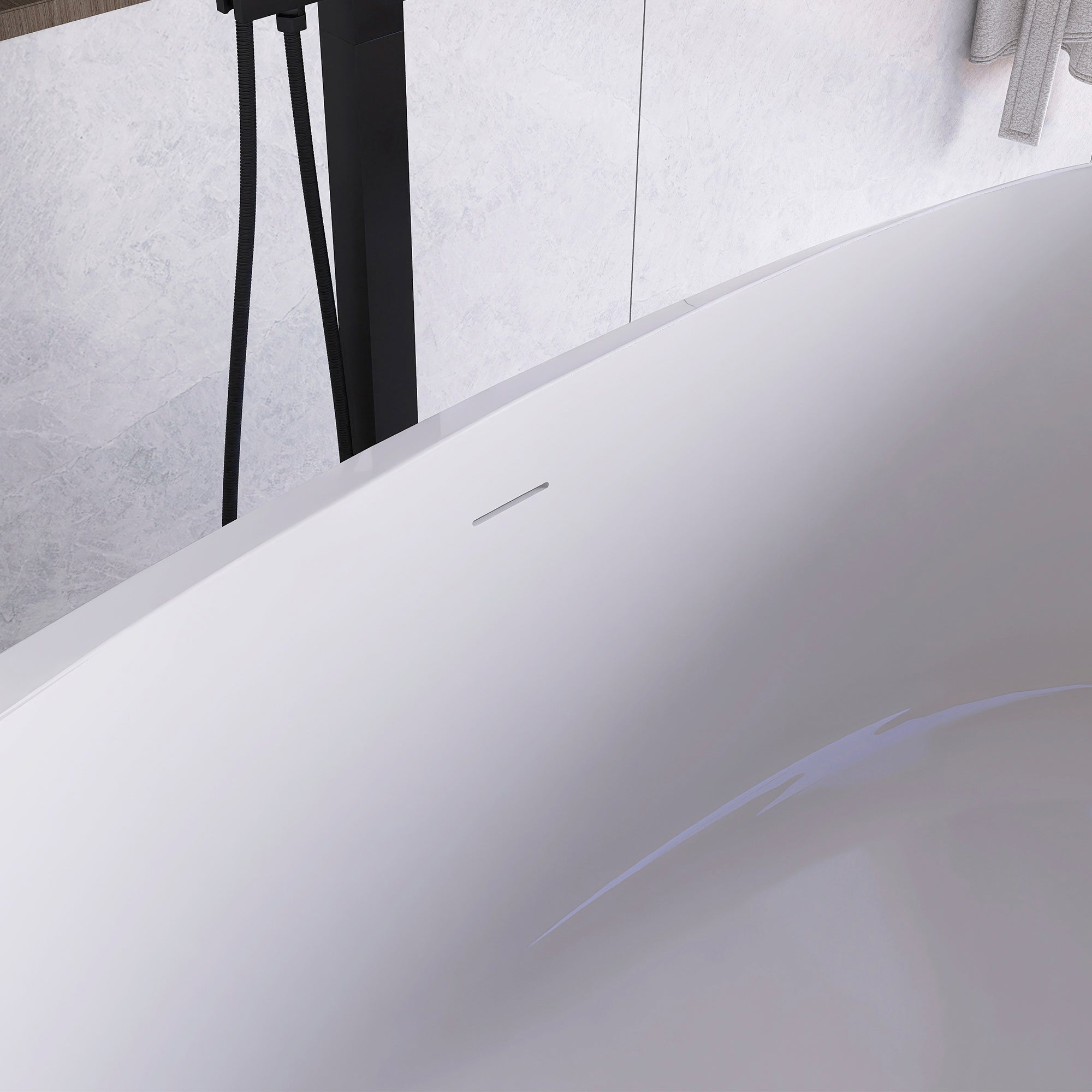 51 in./ 59 in./ 67 in. Acrylic Freestanding Soaking Bathtub with Drain and Adjustable Support Legs