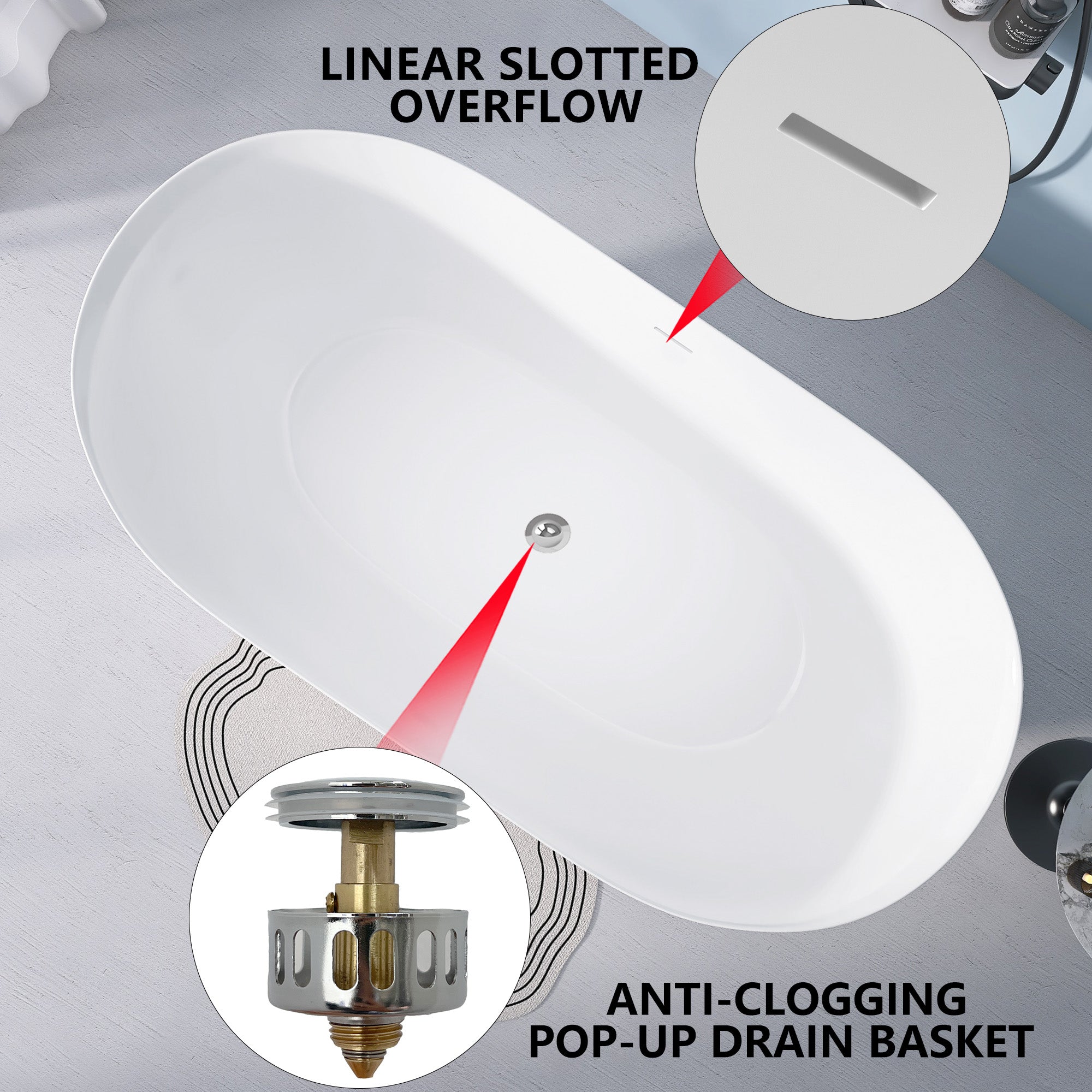 51 Inch Acrylic FreeStanding Soaking Bathtub with Drain and Adjustable Support Legs
