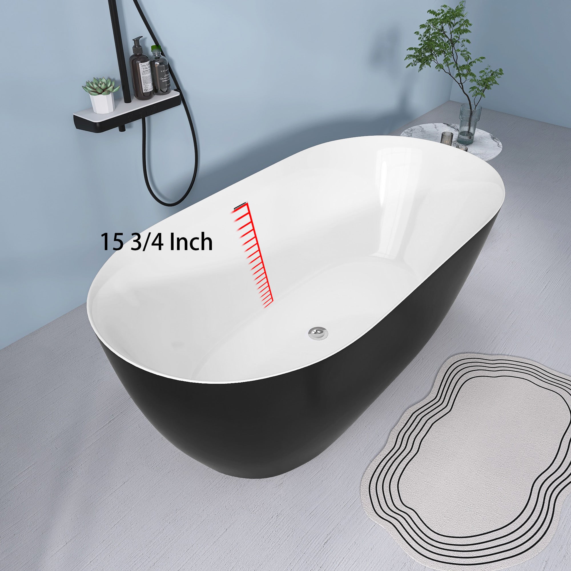 51 Inch Acrylic FreeStanding Soaking Bathtub with Drain and Adjustable Support Legs