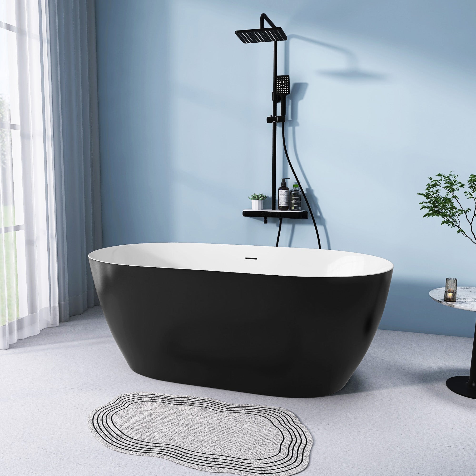 51 Inch Acrylic FreeStanding Soaking Bathtub with Drain and Adjustable Support Legs