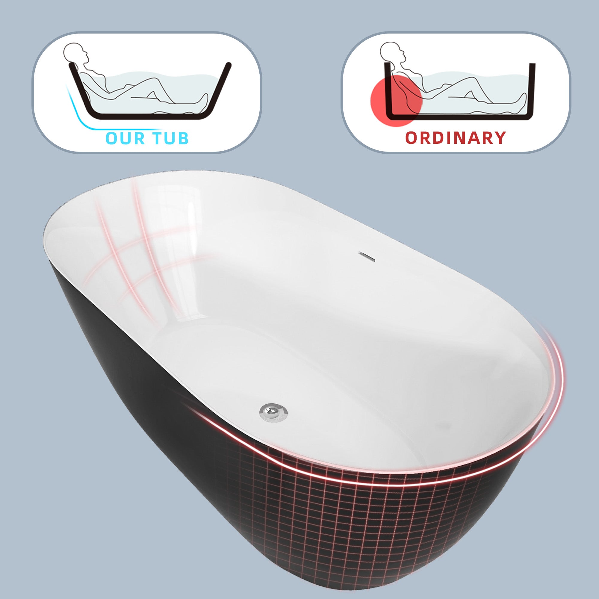 51 Inch Acrylic FreeStanding Soaking Bathtub with Drain and Adjustable Support Legs