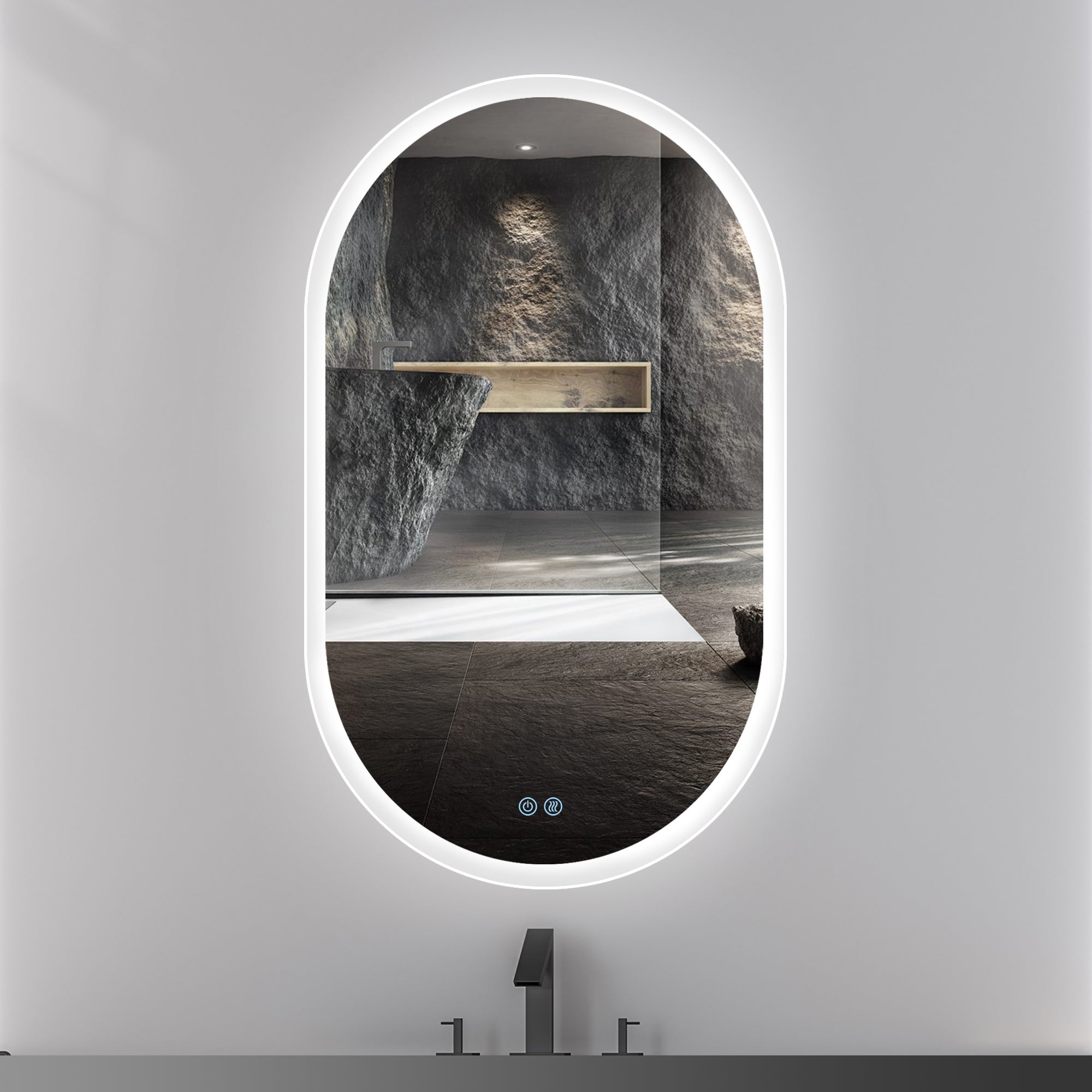 24 in. W x 40 in. H Glass Bathroom Mirror in 	Natural with Lights and Mirror