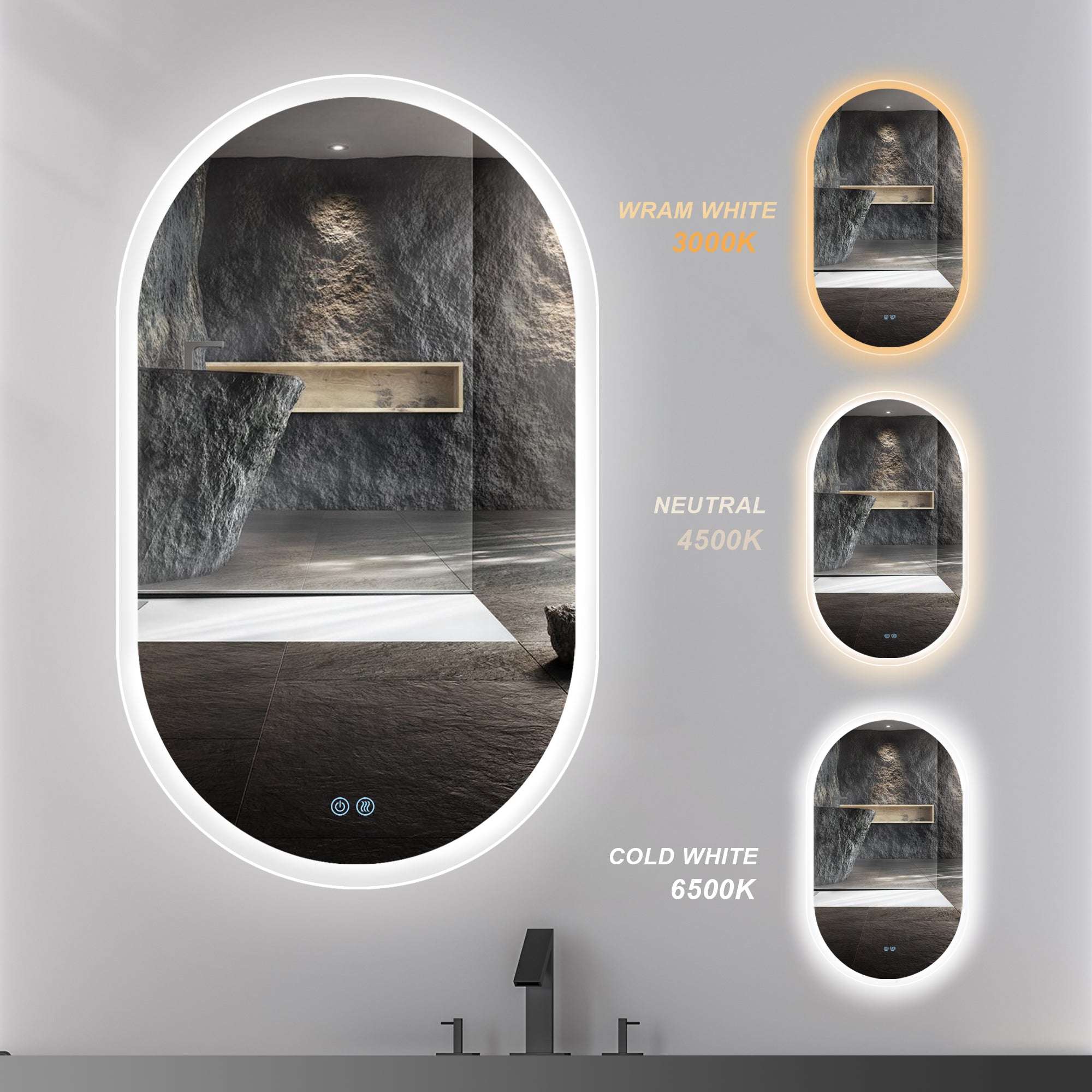 24 in. W x 40 in. H Glass Bathroom Mirror in 	Natural with Lights and Mirror