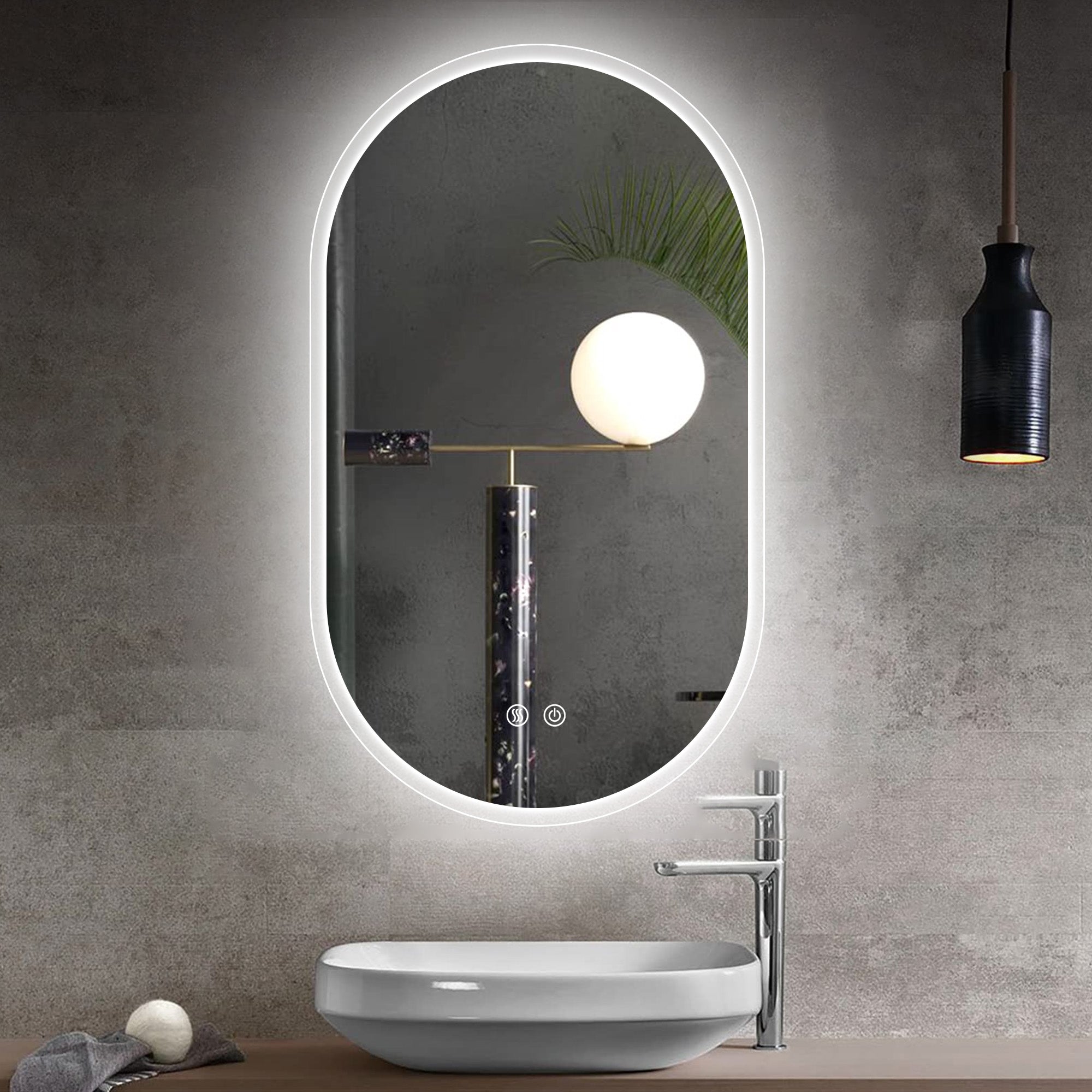 24 in. W x 40 in. H Glass Bathroom Mirror in 	Natural with Lights and Mirror