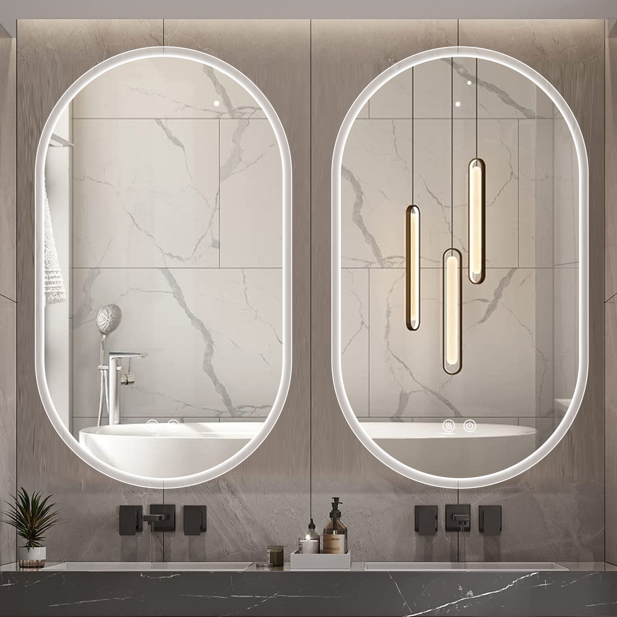 24 in. W x 40 in. H Glass Bathroom Mirror in 	Natural with Lights and Mirror