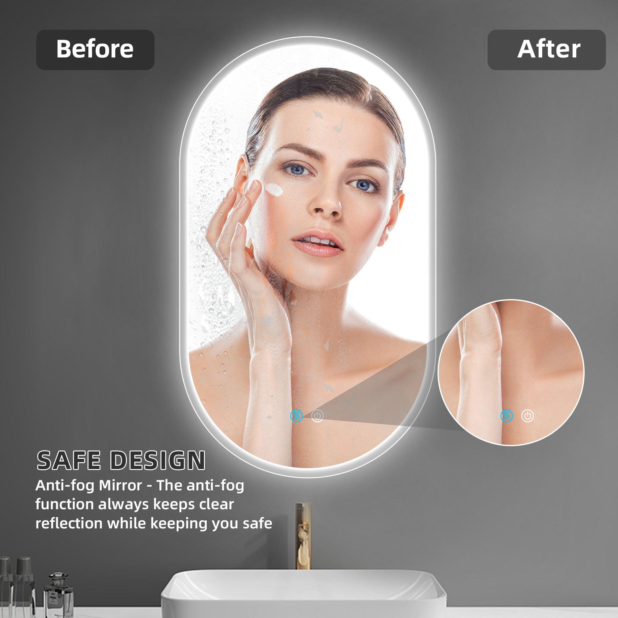24 in. W x 40 in. H Glass Bathroom Mirror in 	Natural with Lights and Mirror