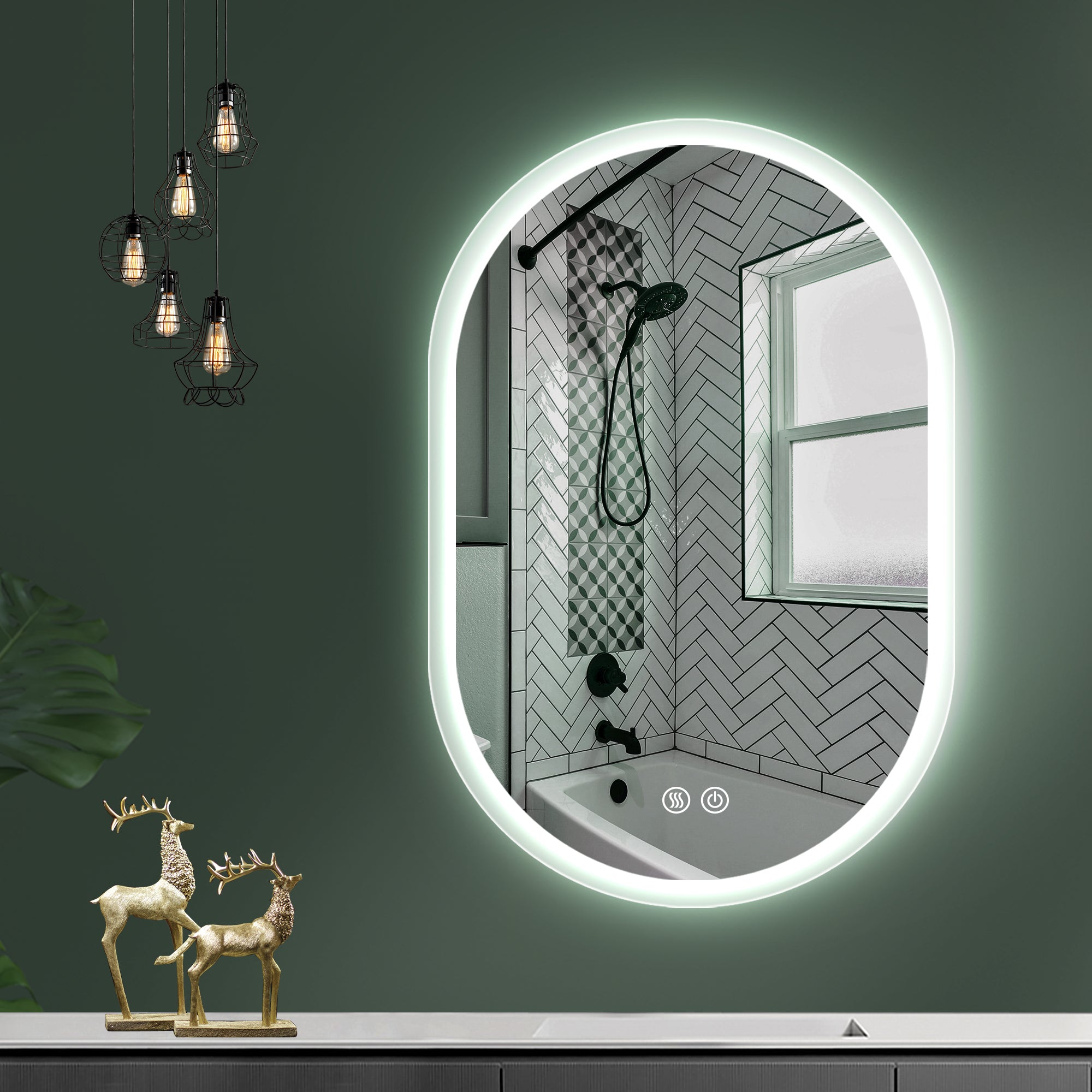 24 in. W x 40 in. H Glass Bathroom Mirror in 	Natural with Lights and Mirror