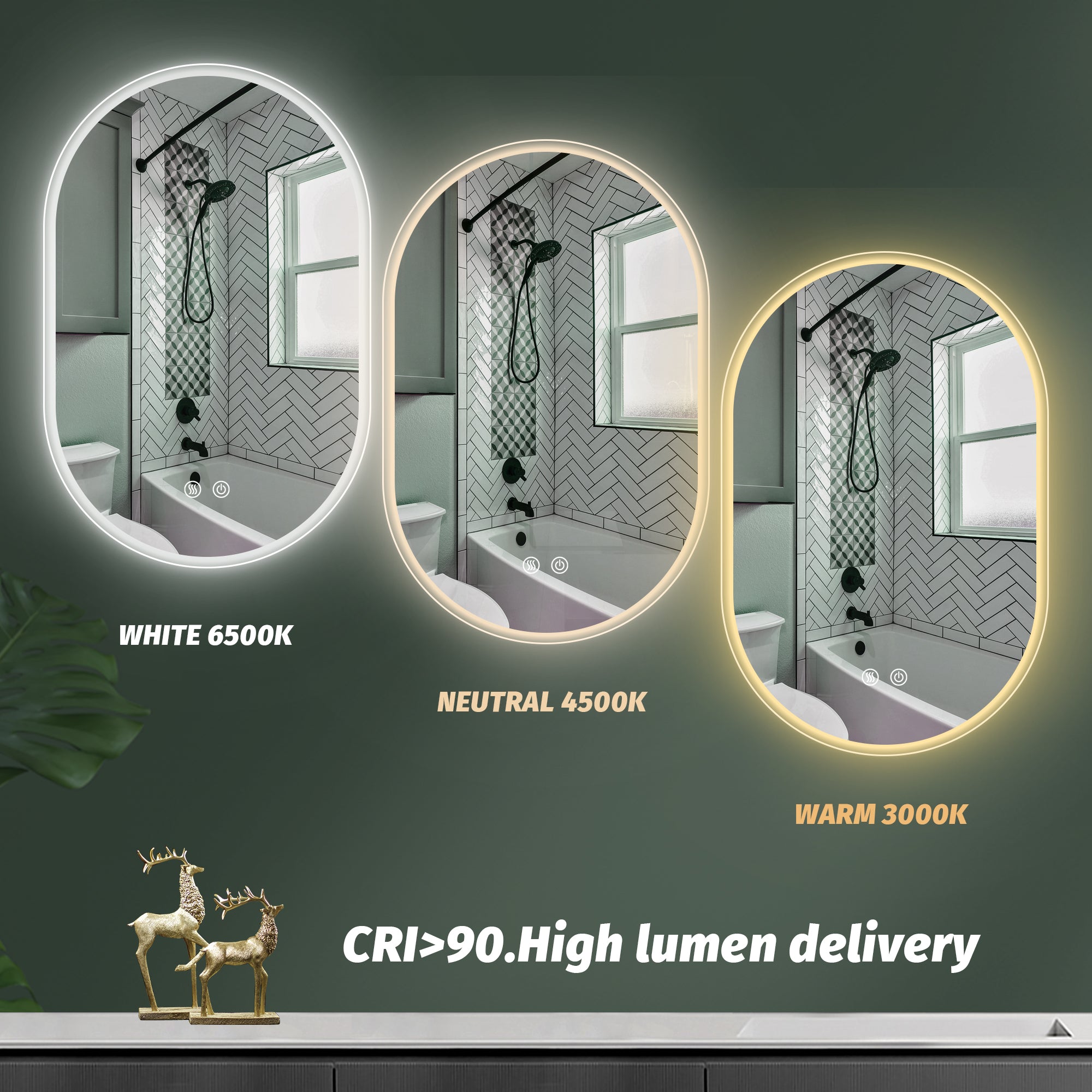 24 in. W x 40 in. H Glass Bathroom Mirror in 	Natural with Lights and Mirror