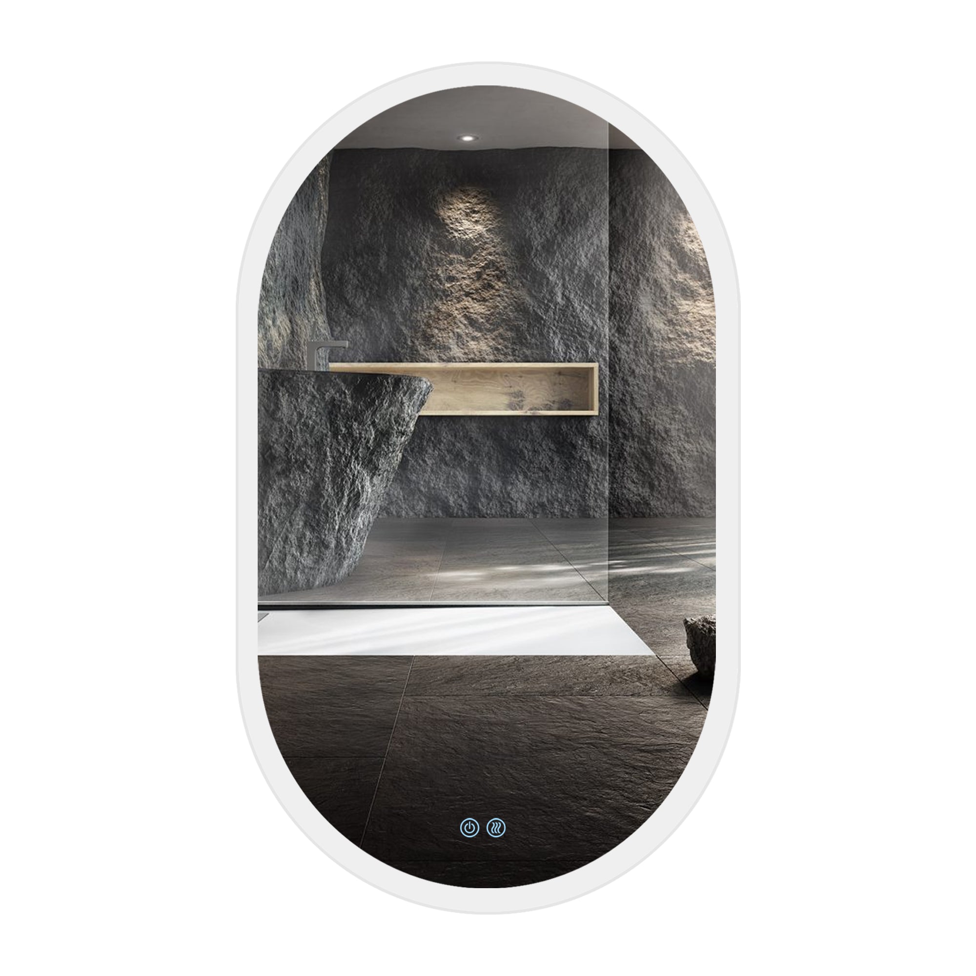 24 in. W x 40 in. H Glass Bathroom Mirror in 	Natural with Lights and Mirror