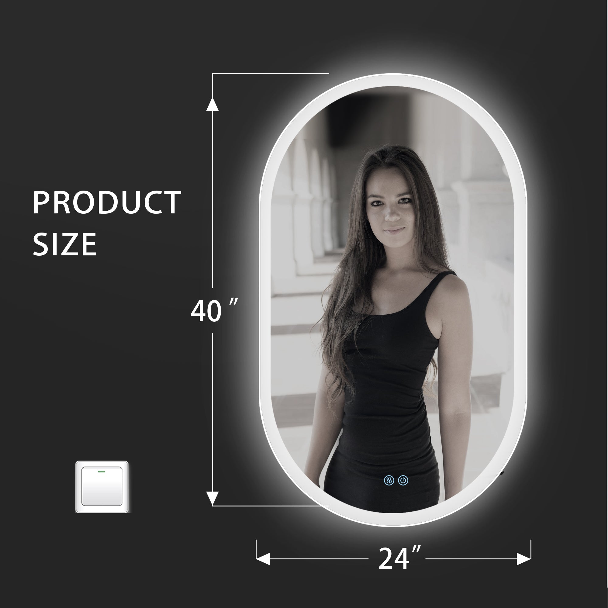 24 in. W x 40 in. H Glass Bathroom Mirror in 	Natural with Lights and Mirror
