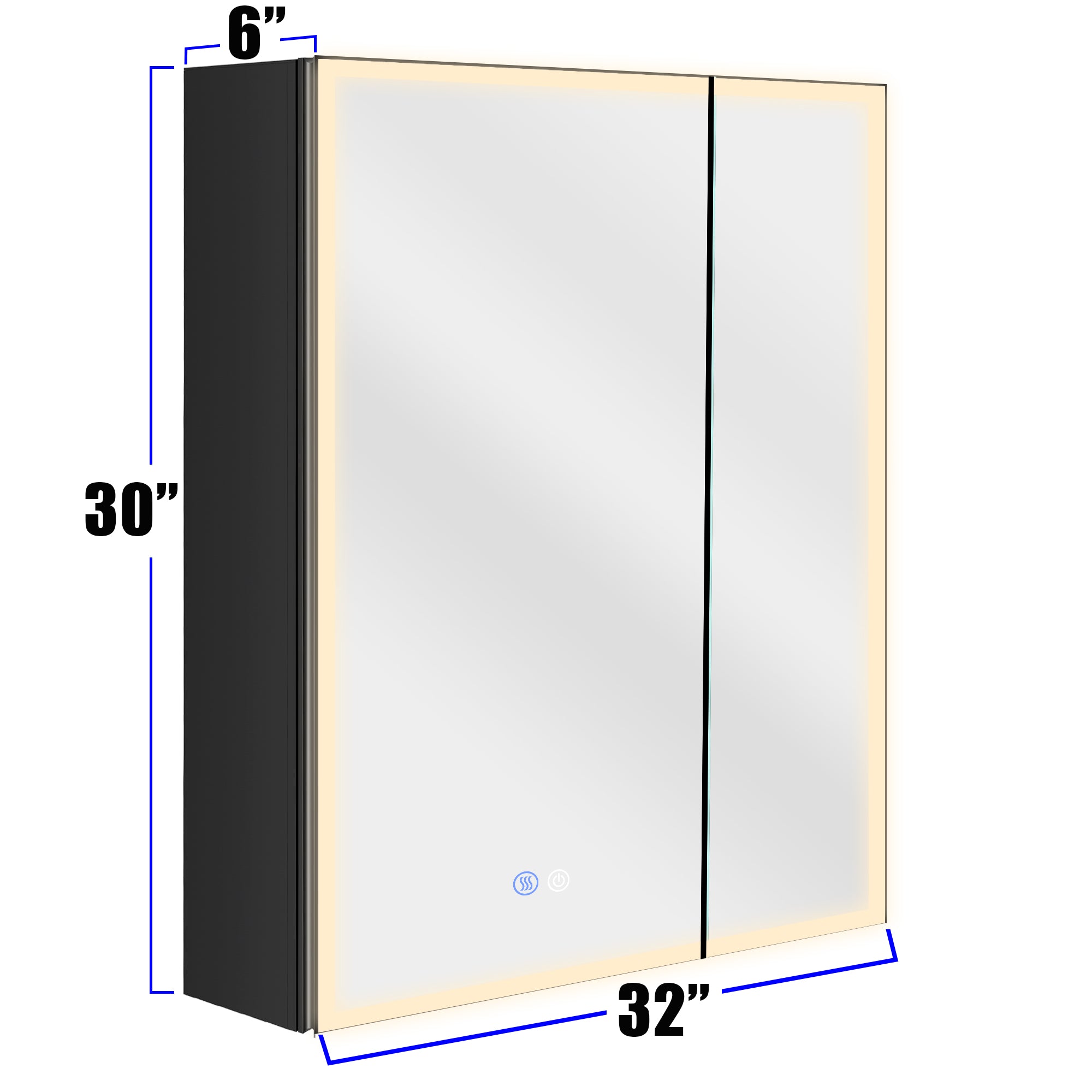 Surface Wall Mount Black Framed 3-Color Dimmer Bathroom Medicine Cabinet with Mirror