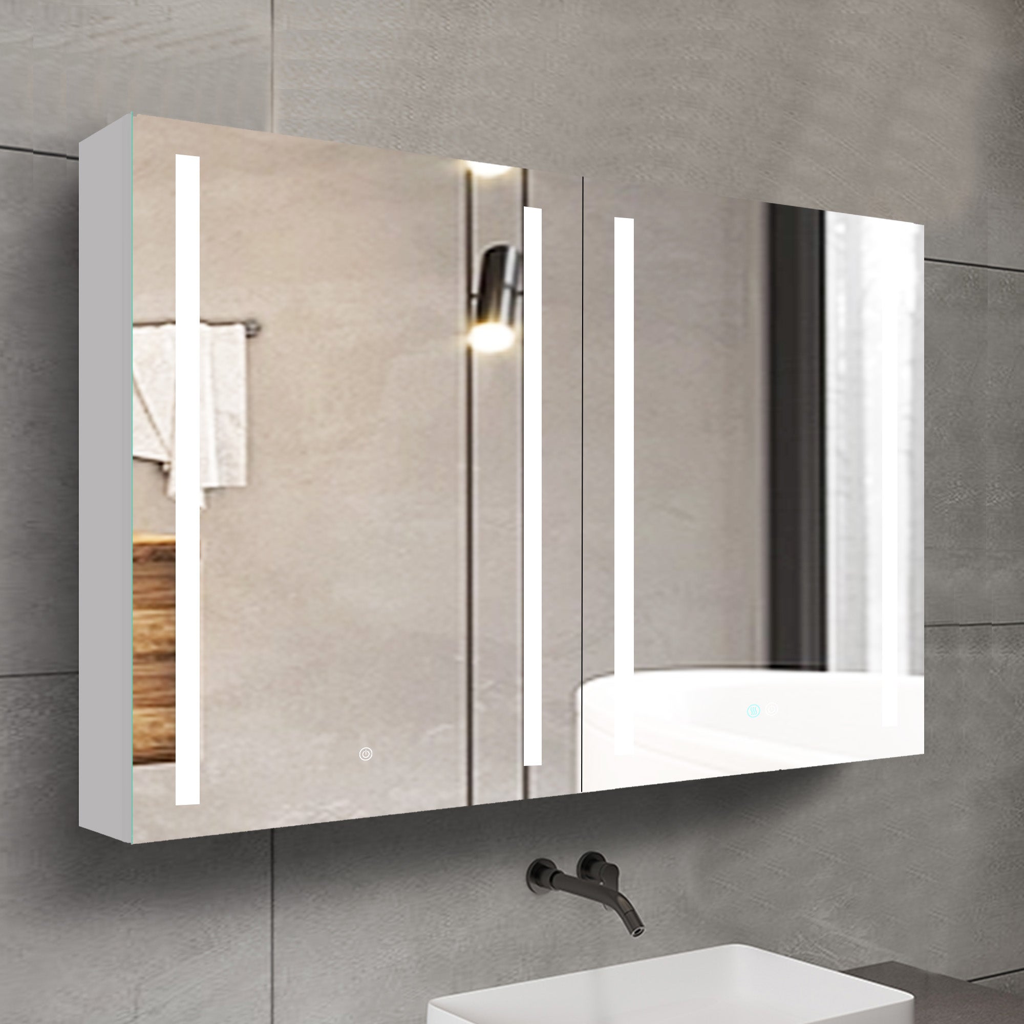40 in. W x 30 in. H Aluminum Surface Mount Medicine Cabinet with Two Doors and Mirror and Glass Shelf