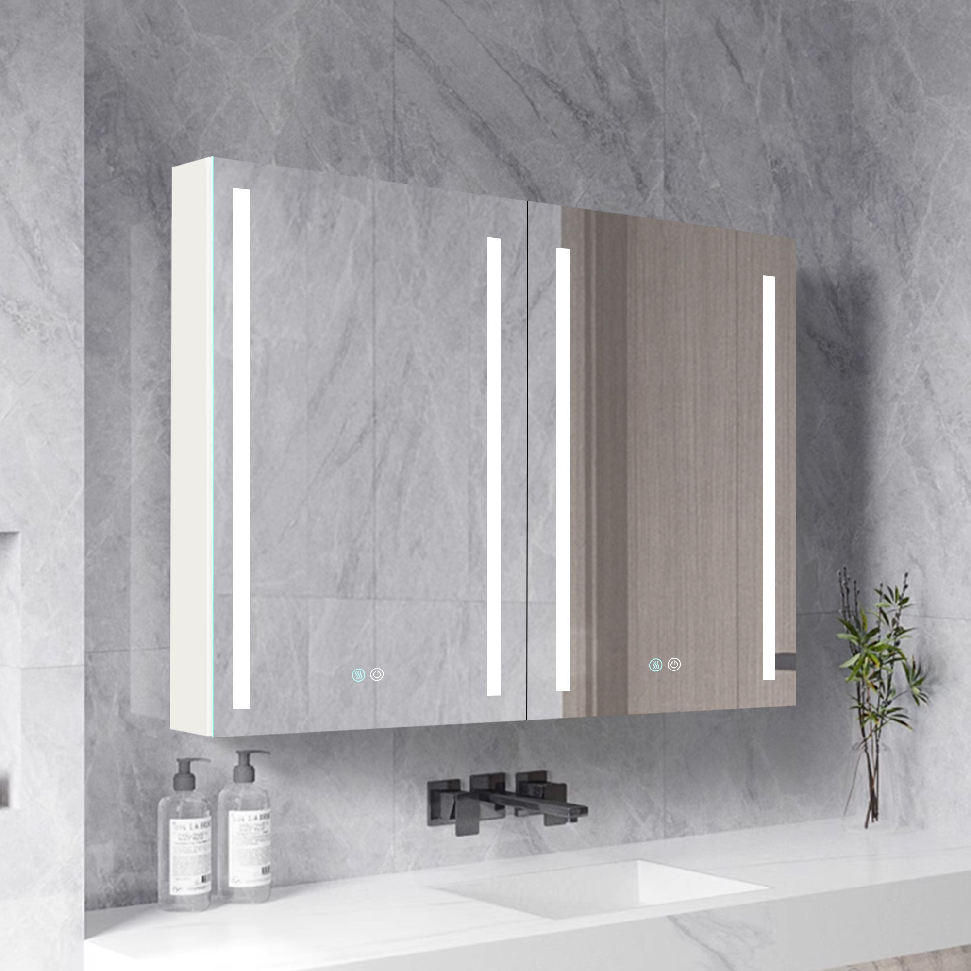 40 in. W x 30 in. H Aluminum Surface Mount Medicine Cabinet with Two Doors and Mirror and Glass Shelf