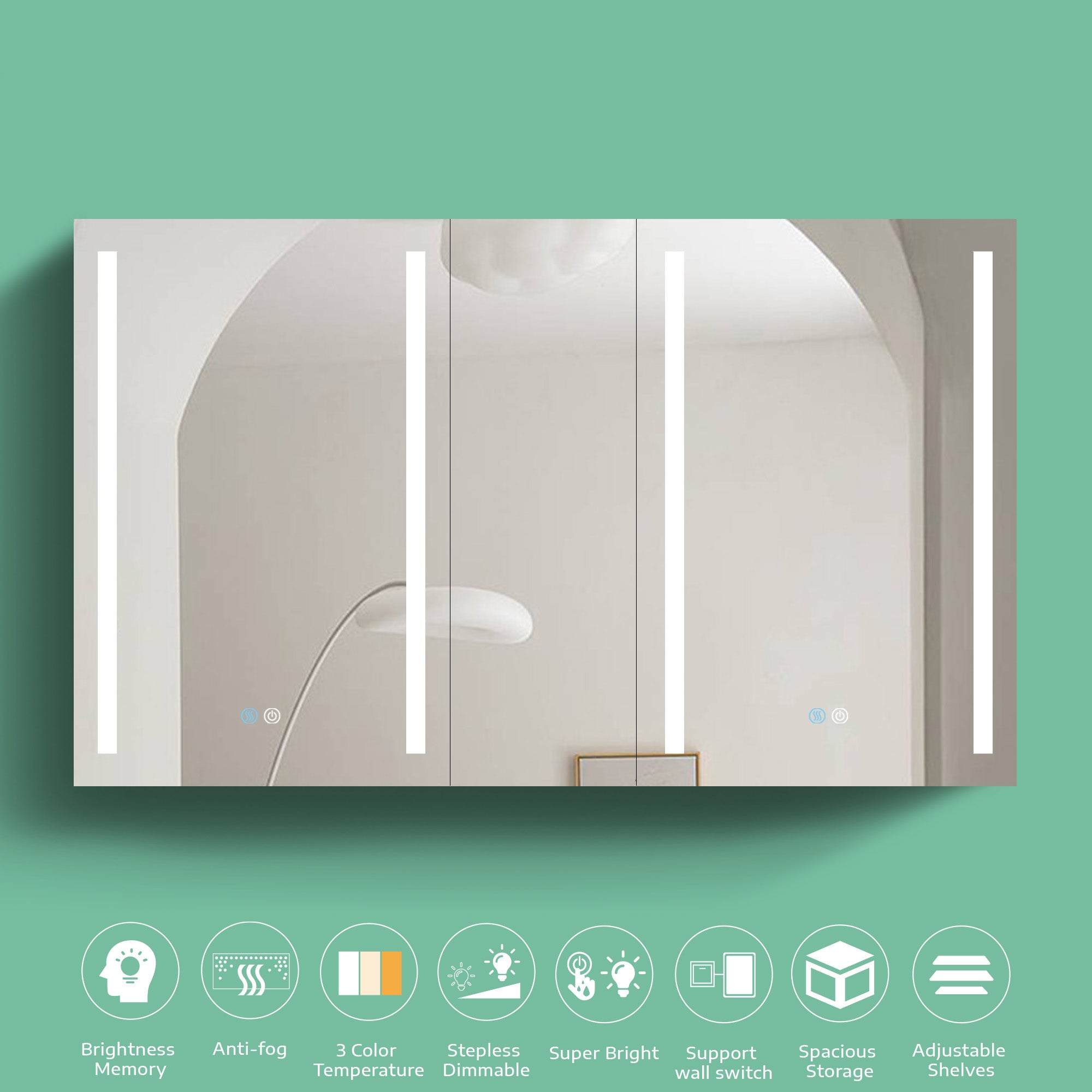 40 in. W x 30 in. H Aluminum Surface Mount Medicine Cabinet with Two Doors and Mirror and Glass Shelf