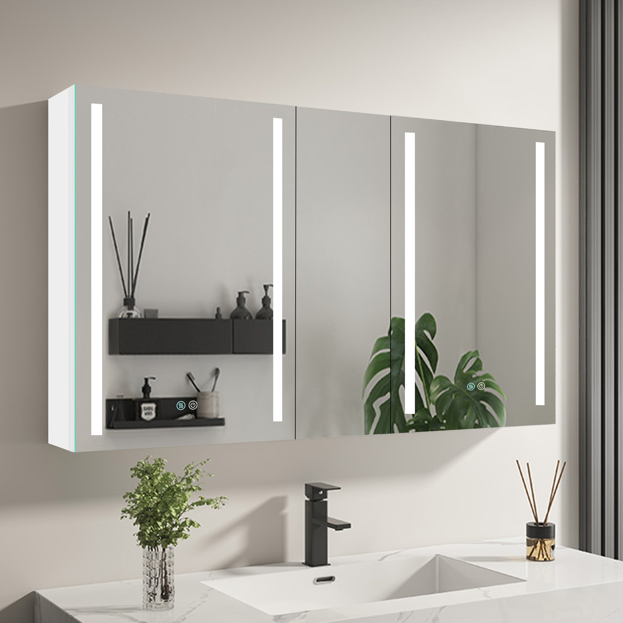 40 in. W x 30 in. H Aluminum Surface Mount Medicine Cabinet with Two Doors and Mirror and Glass Shelf