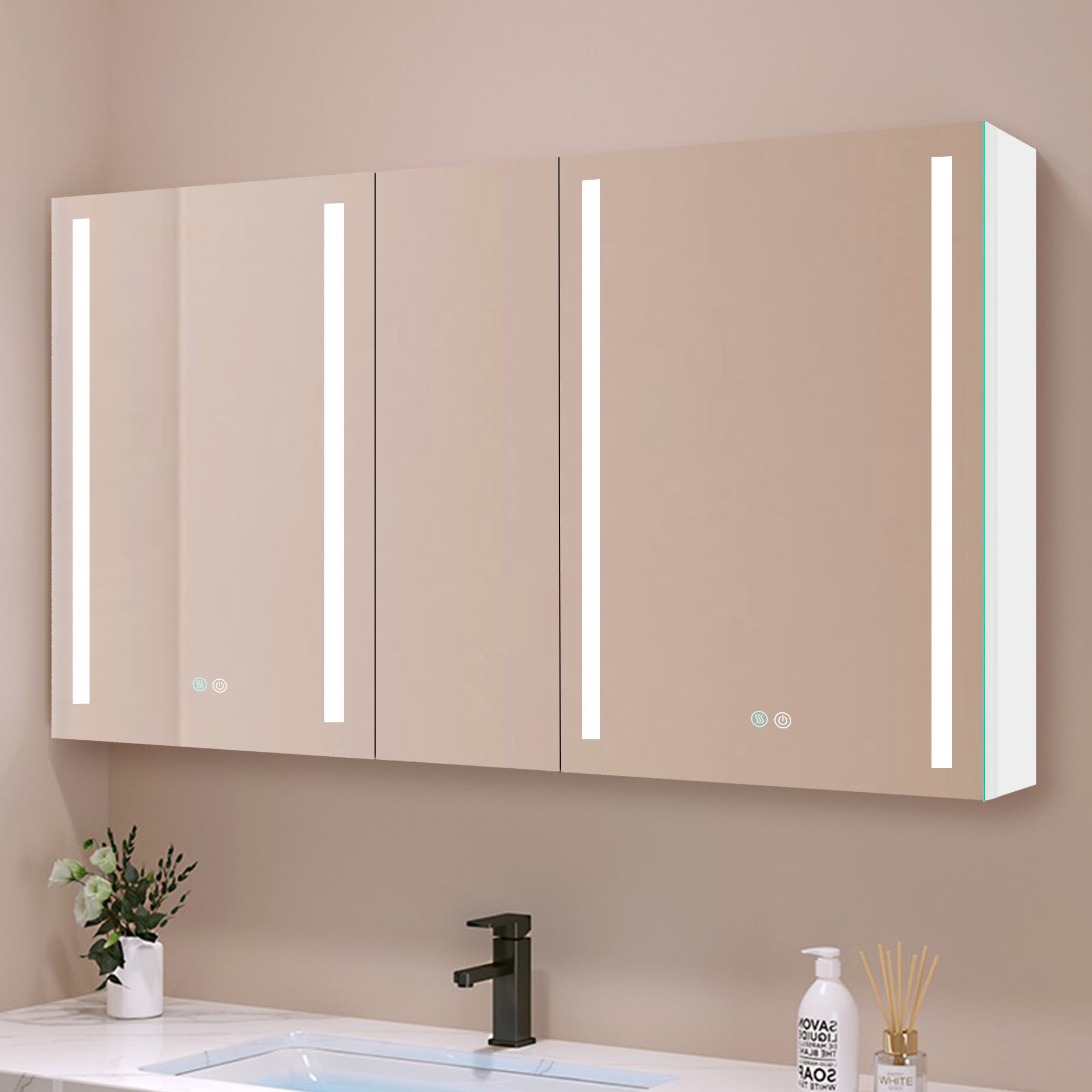 40 in. W x 30 in. H Aluminum Surface Mount Medicine Cabinet with Two Doors and Mirror and Glass Shelf
