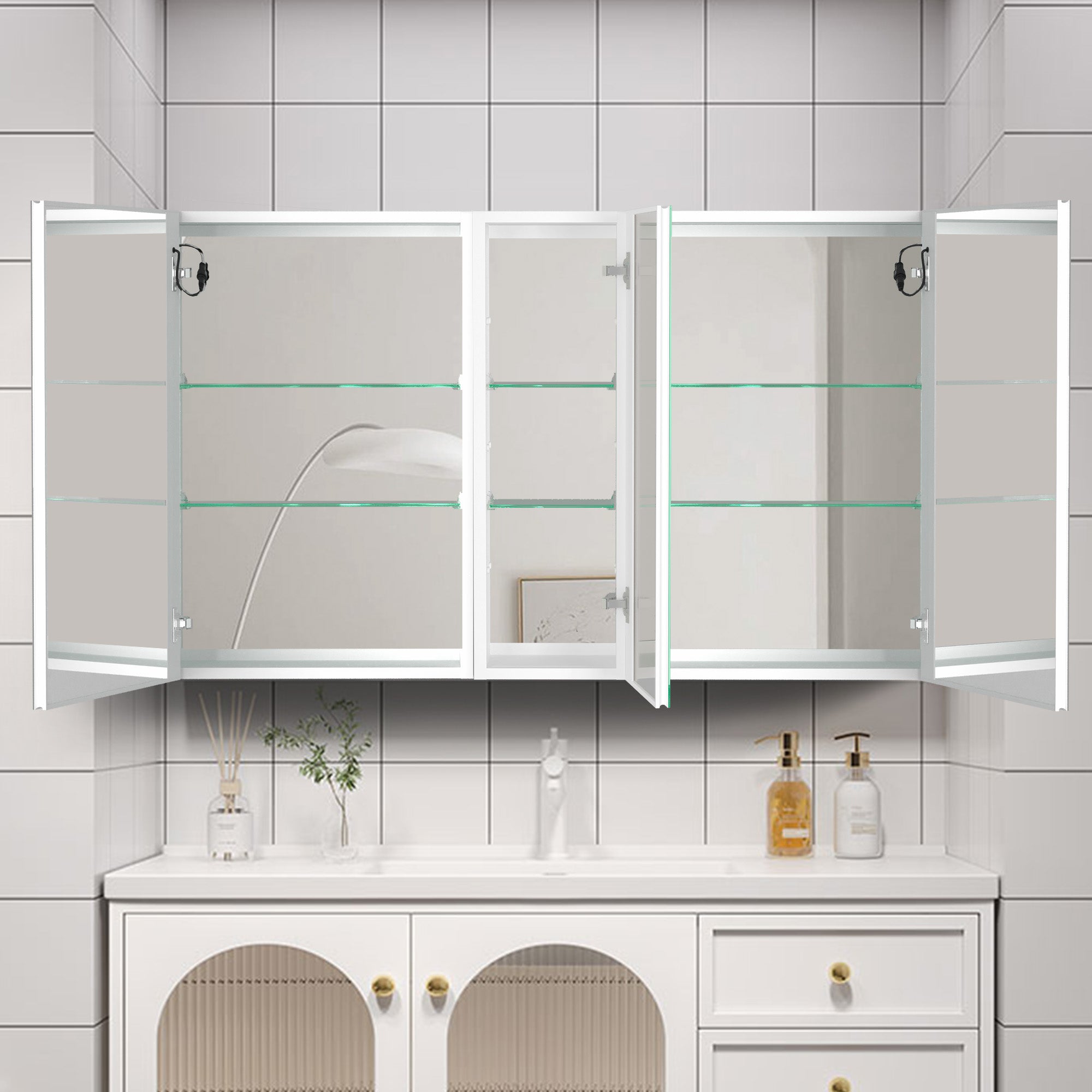 40 in. W x 30 in. H Aluminum Surface Mount Medicine Cabinet with Two Doors and Mirror and Glass Shelf