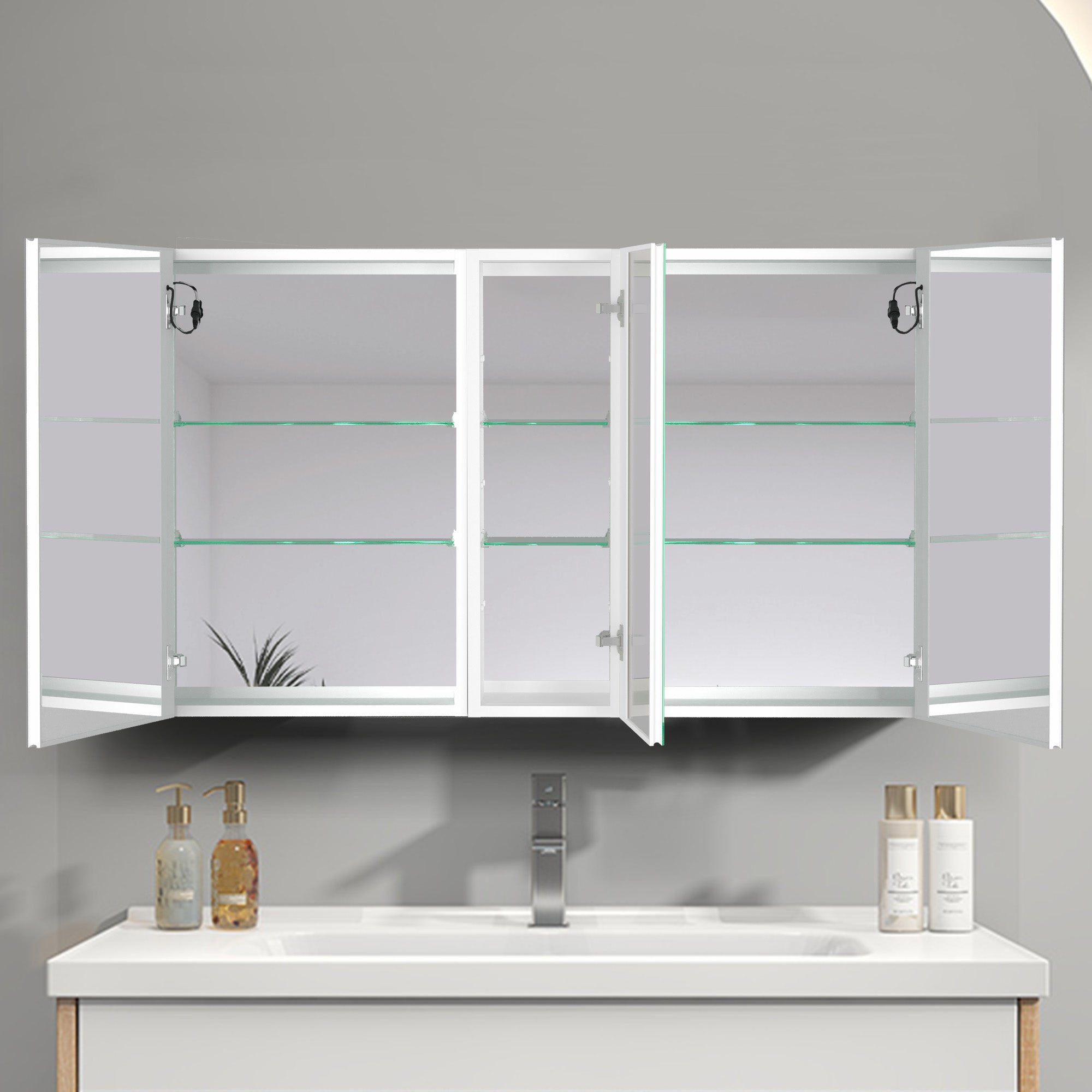 40 in. W x 30 in. H Aluminum Surface Mount Medicine Cabinet with Two Doors and Mirror and Glass Shelf