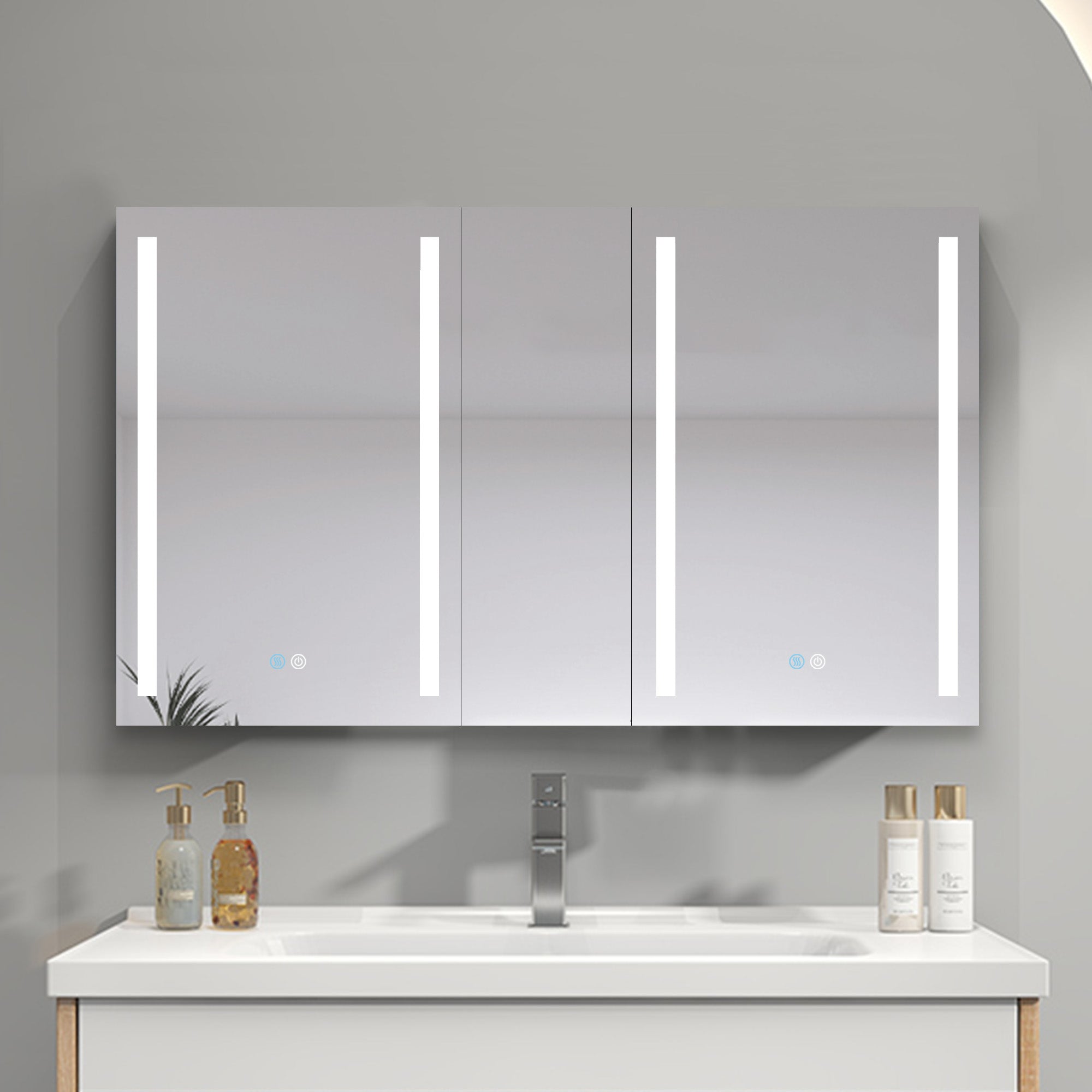40 in. W x 30 in. H Aluminum Surface Mount Medicine Cabinet with Two Doors and Mirror and Glass Shelf