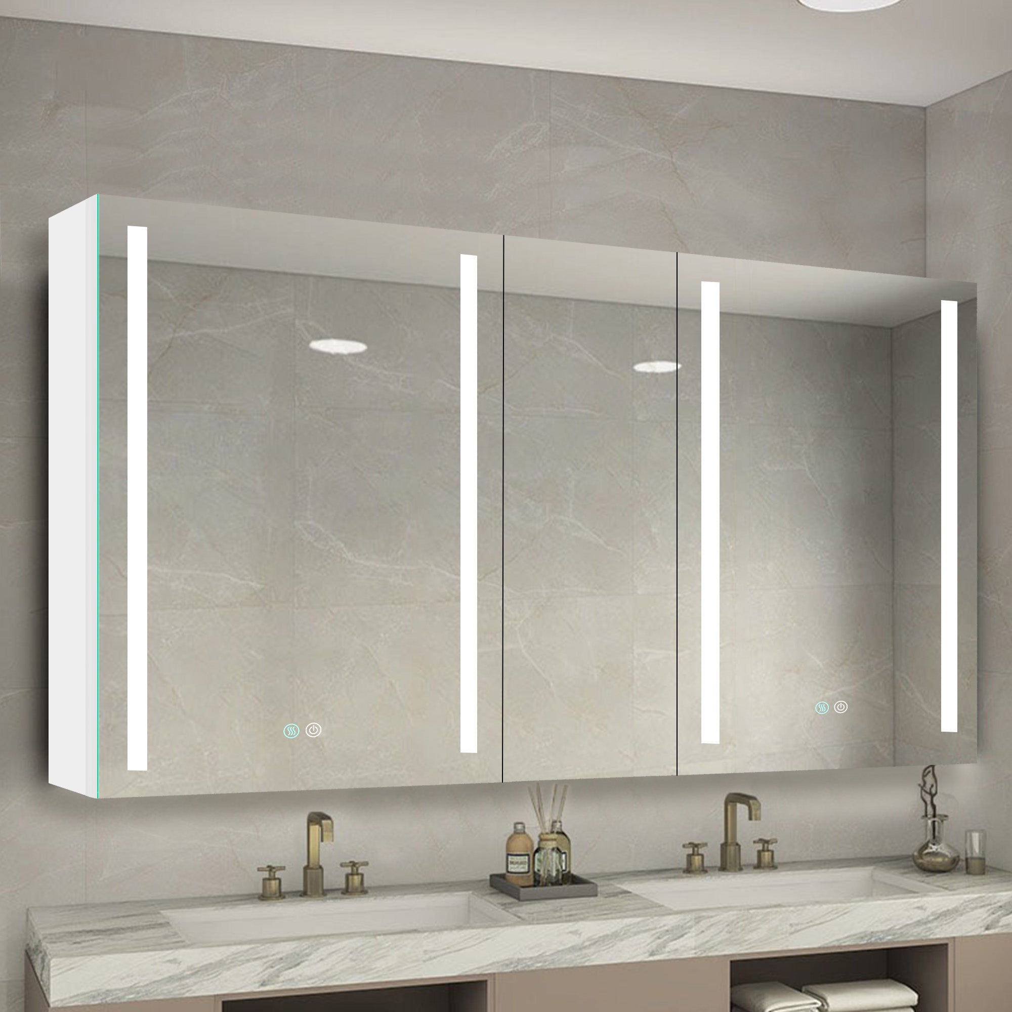40 in. W x 30 in. H Aluminum Surface Mount Medicine Cabinet with Two Doors and Mirror and Glass Shelf