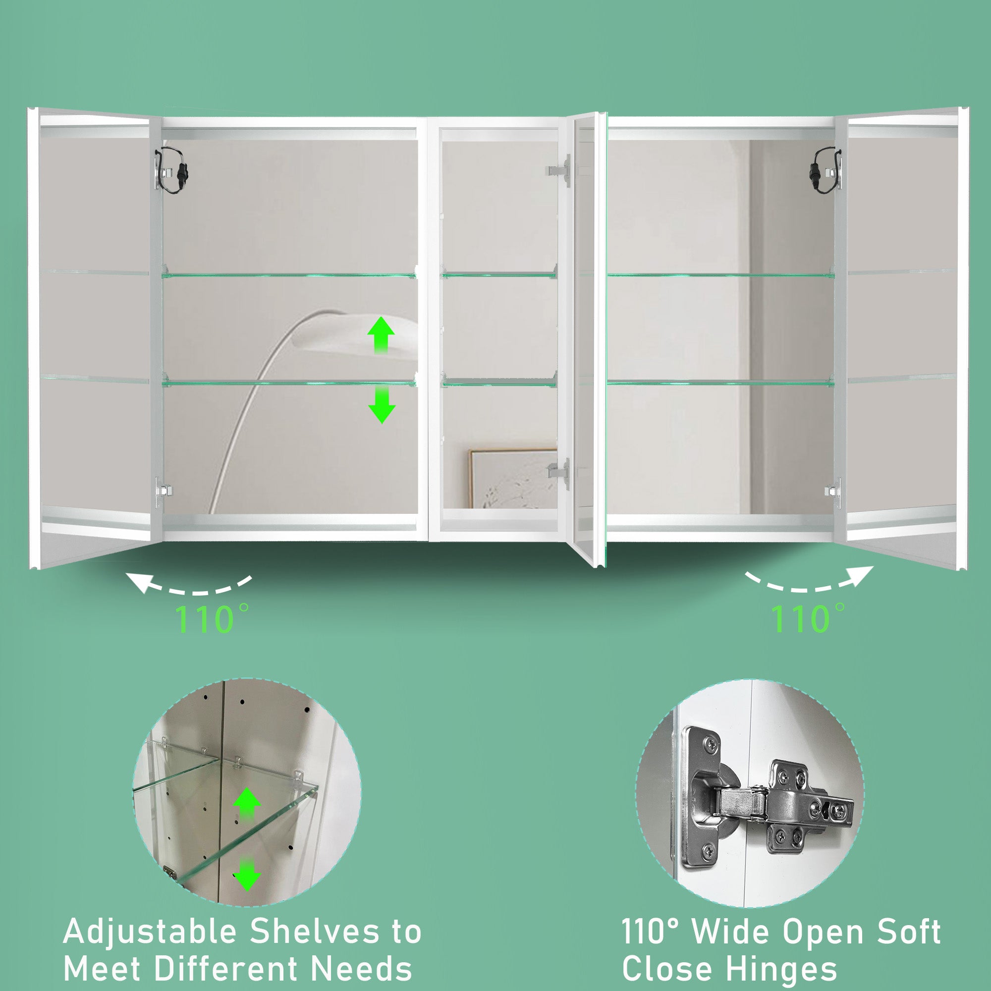 40 in. W x 30 in. H Aluminum Surface Mount Medicine Cabinet with Two Doors and Mirror and Glass Shelf