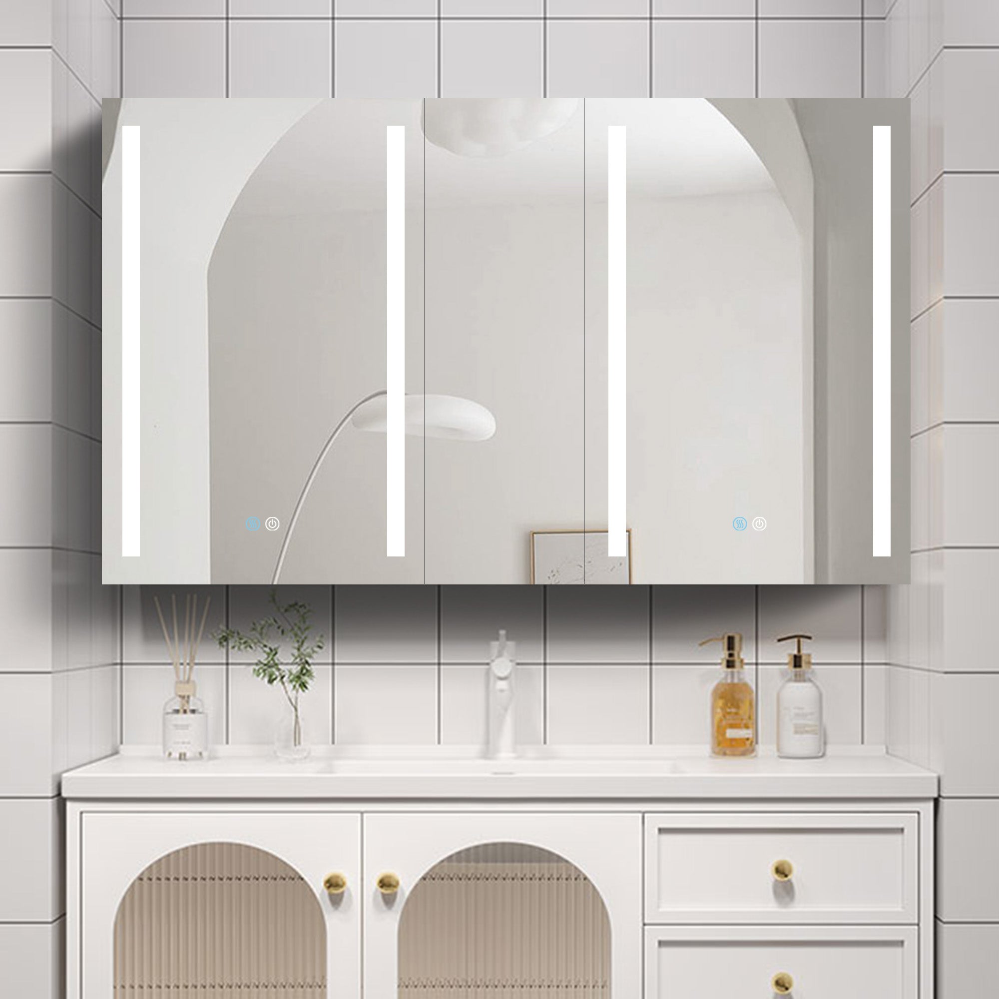 40 in. W x 30 in. H Aluminum Surface Mount Medicine Cabinet with Two Doors and Mirror and Glass Shelf