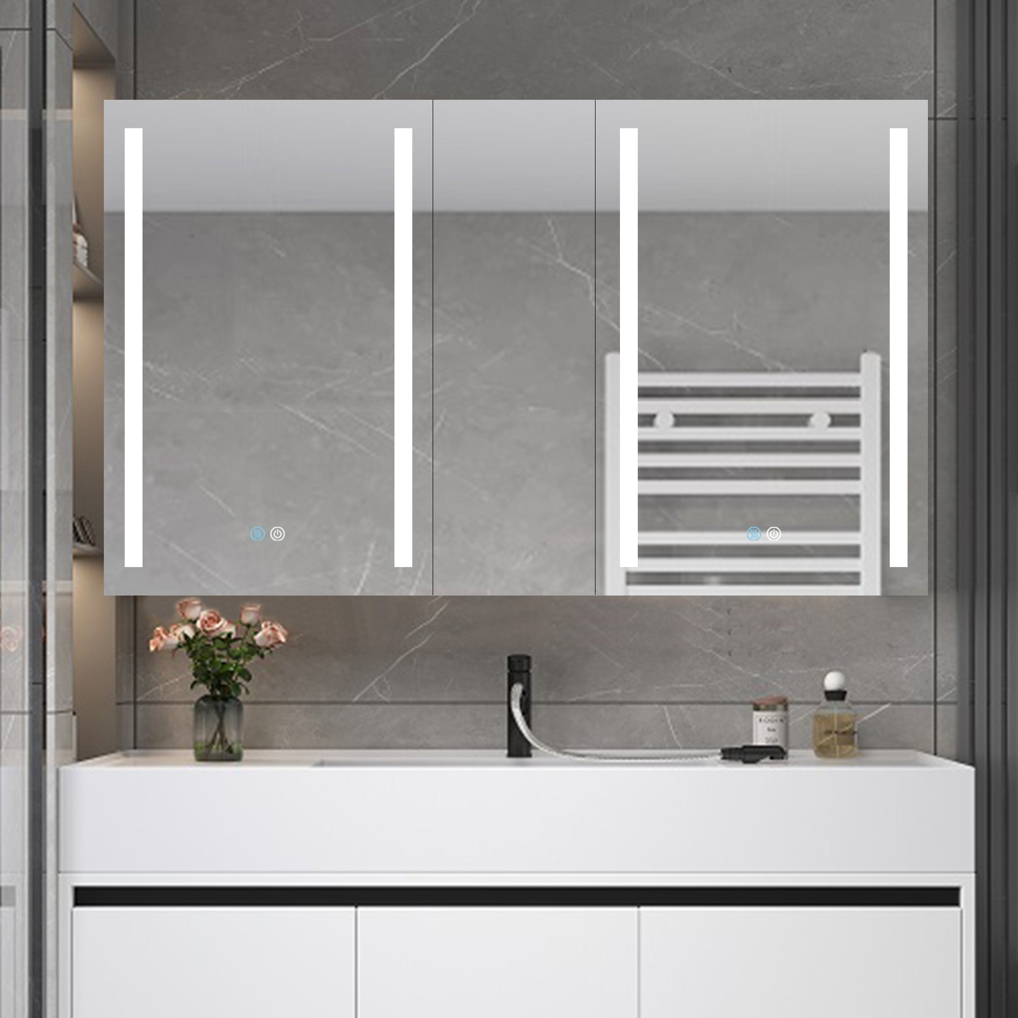 40 in. W x 30 in. H Aluminum Surface Mount Medicine Cabinet with Two Doors and Mirror and Glass Shelf