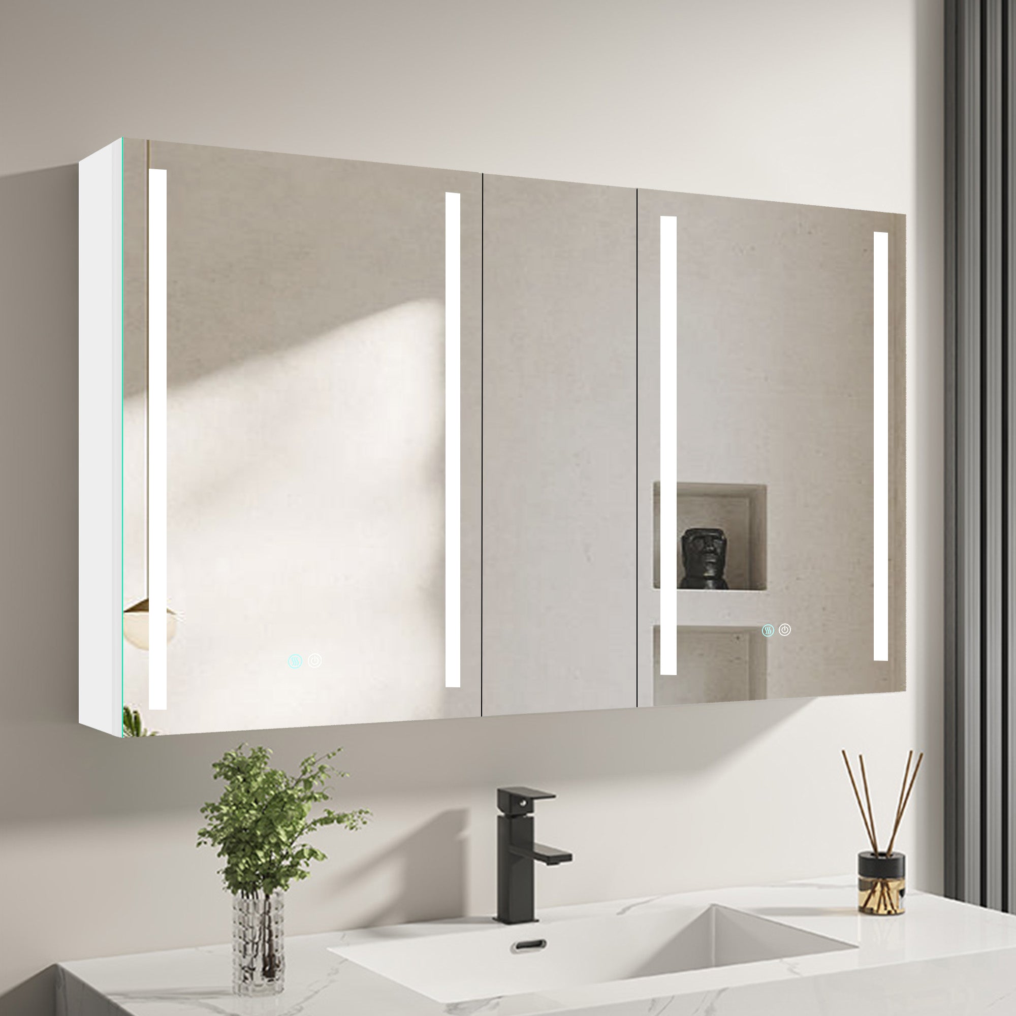 40 in. W x 30 in. H Aluminum Surface Mount Medicine Cabinet with Two Doors and Mirror and Glass Shelf