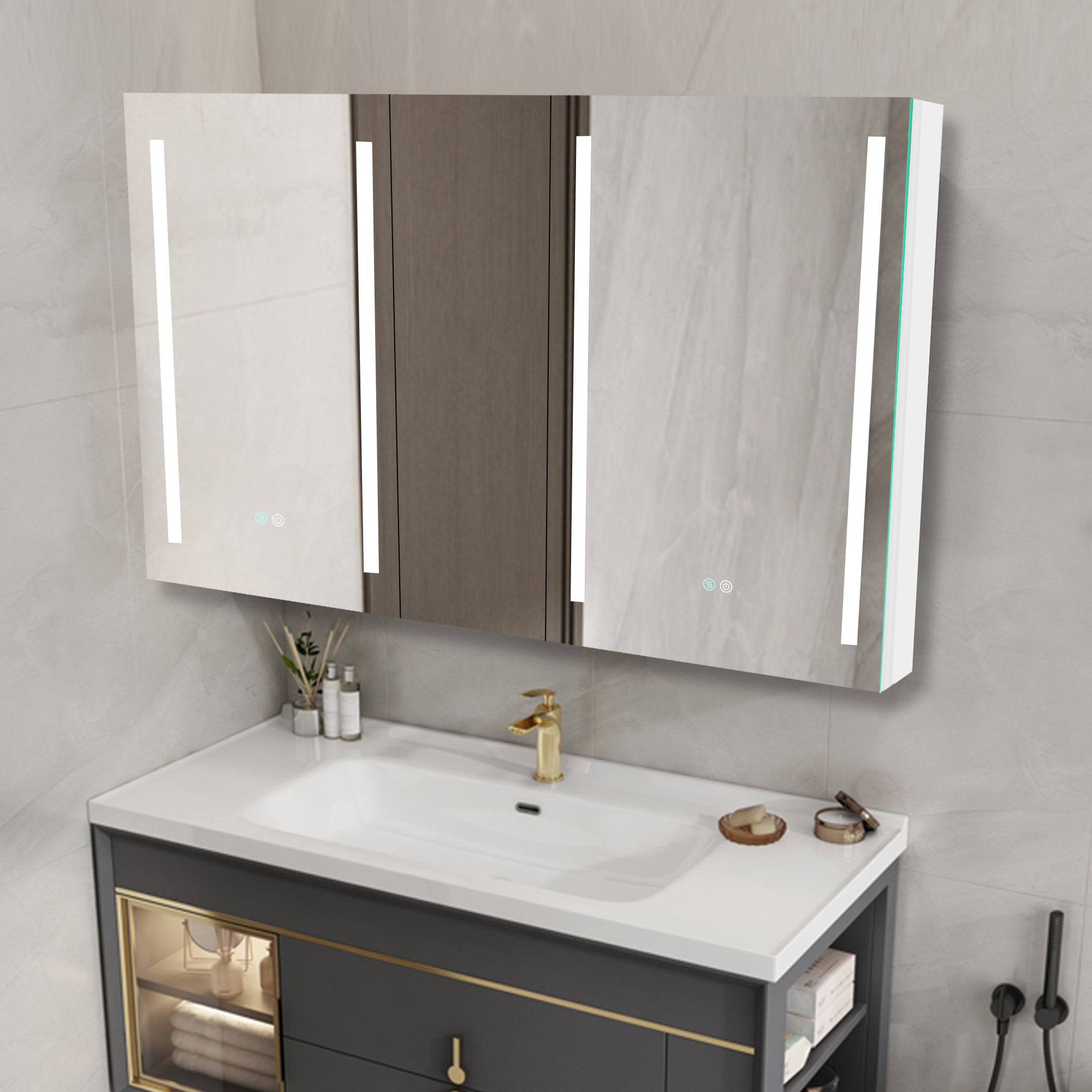 40 in. W x 30 in. H Aluminum Surface Mount Medicine Cabinet with Two Doors and Mirror and Glass Shelf