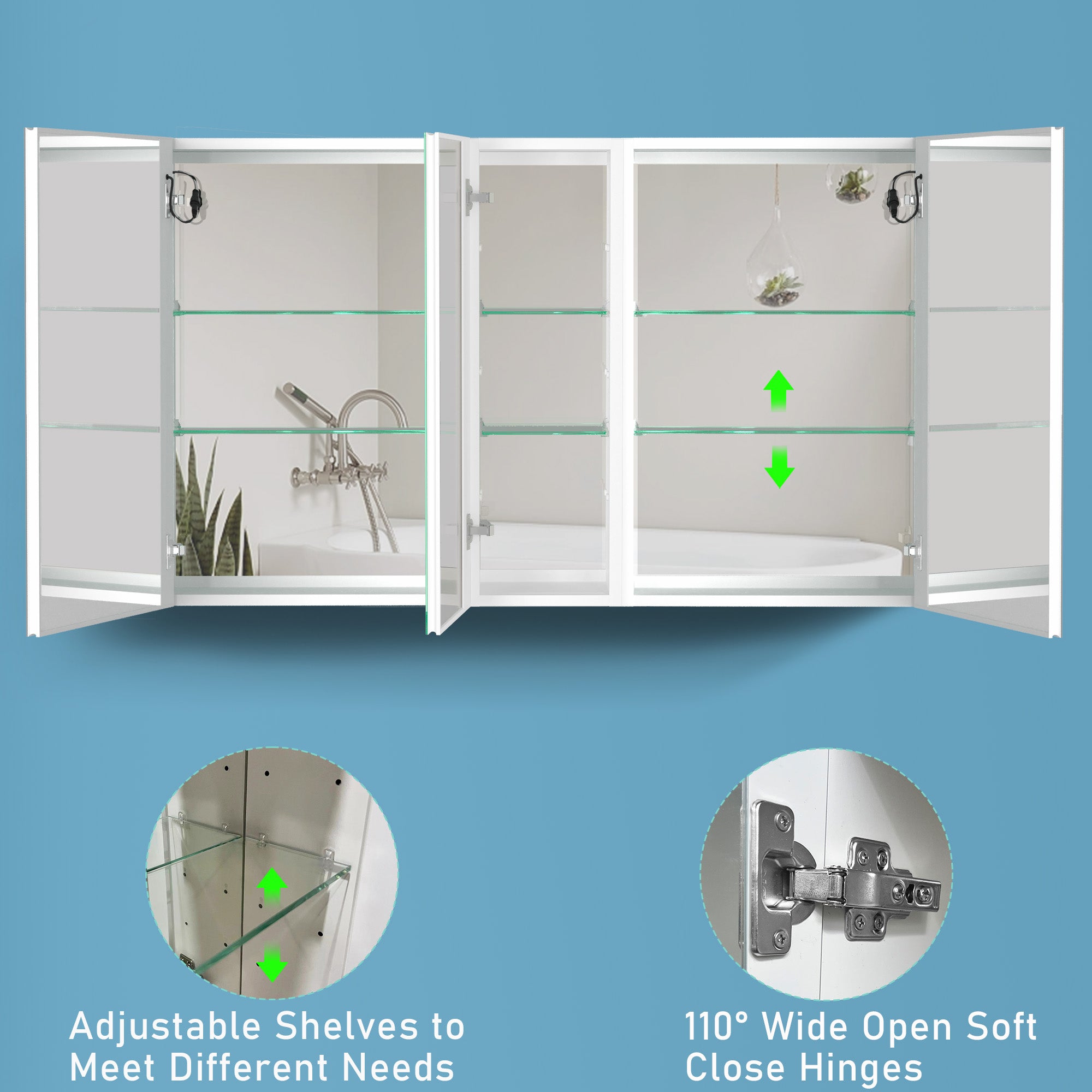 40 in. W x 30 in. H Aluminum Surface Mount Medicine Cabinet with Two Doors and Mirror and Glass Shelf