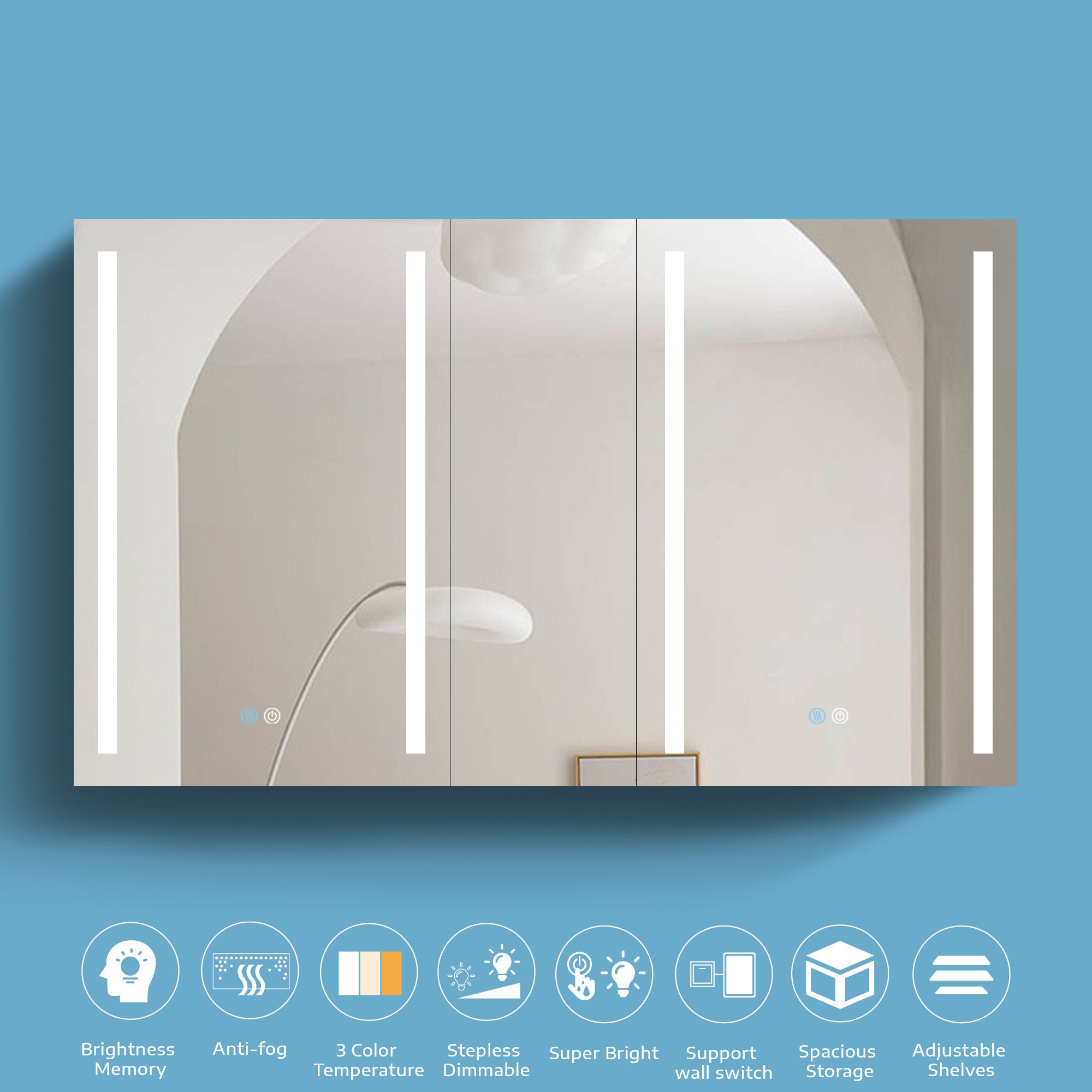 40 in. W x 30 in. H Aluminum Surface Mount Medicine Cabinet with Two Doors and Mirror and Glass Shelf