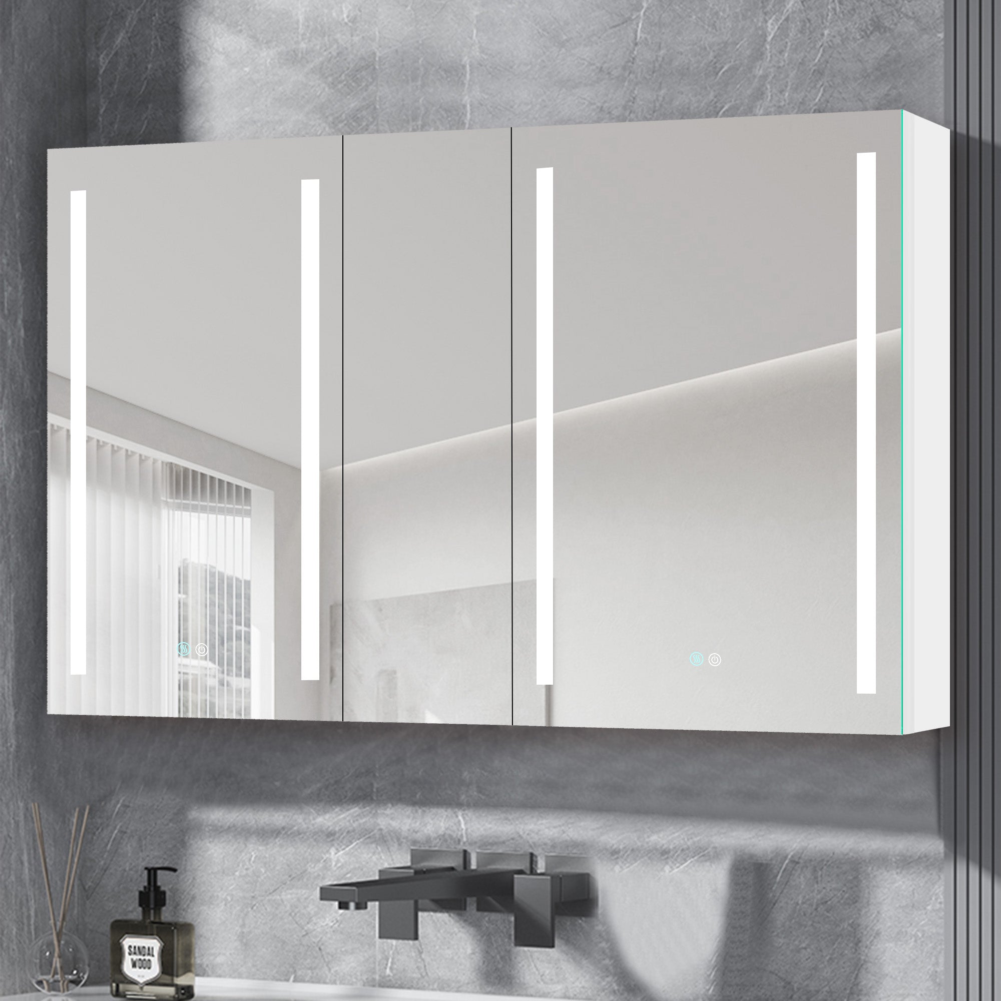 40 in. W x 30 in. H Aluminum Surface Mount Medicine Cabinet with Two Doors and Mirror and Glass Shelf